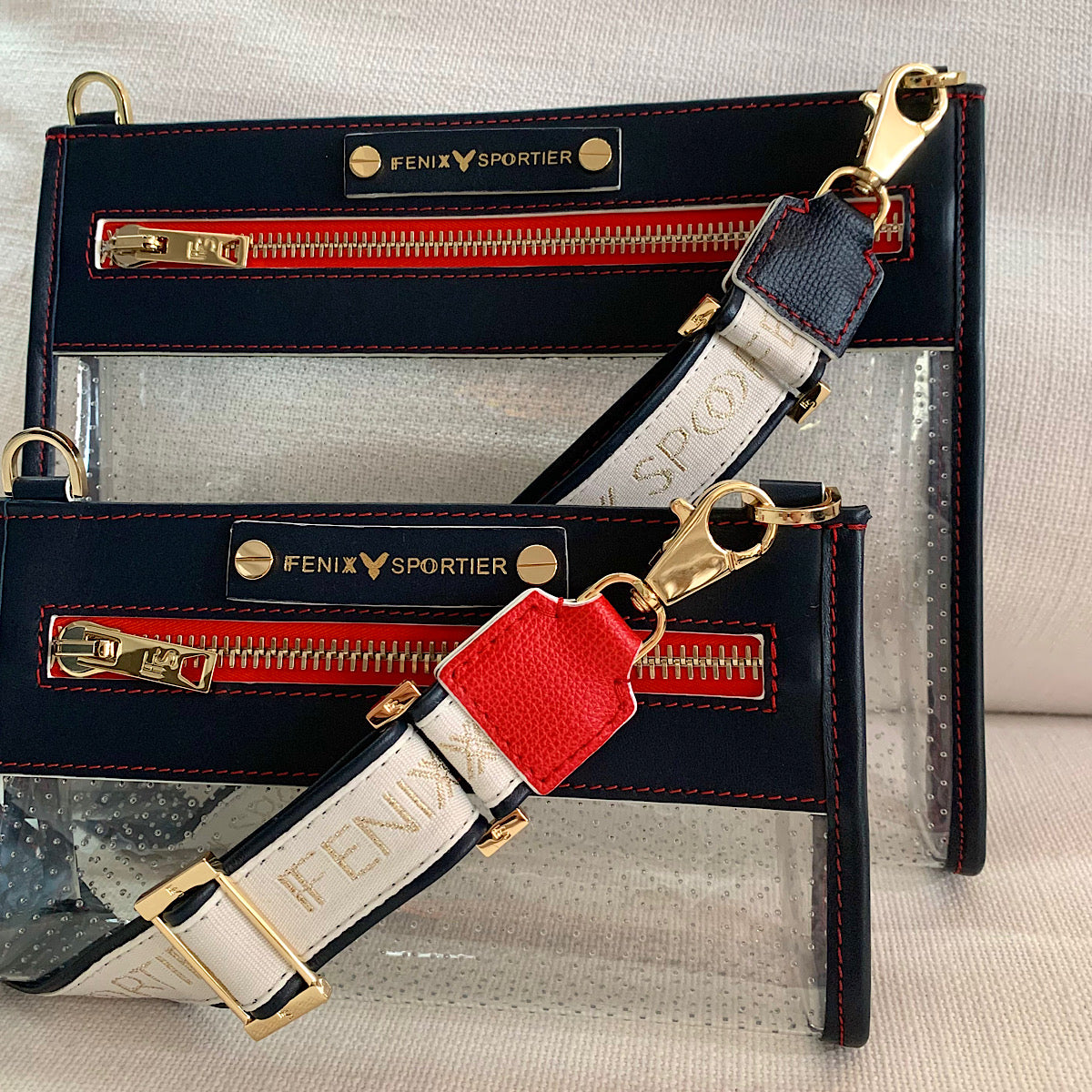 Arena Bag - Navy Leather / Red Trim / Clear PVC