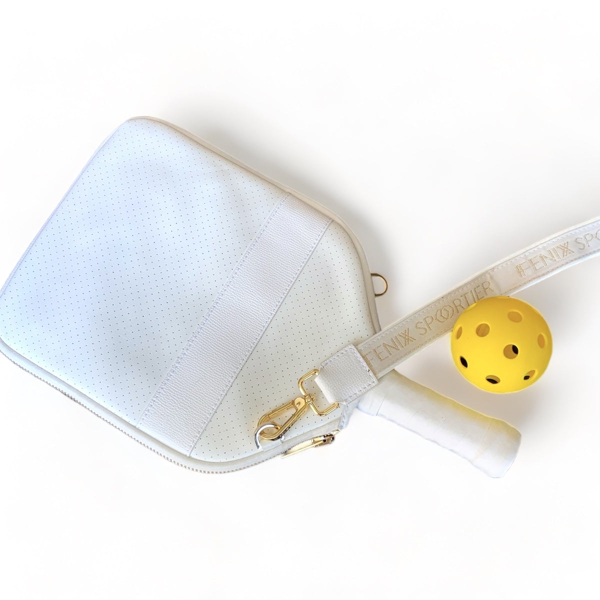 “The Addict” Leather Pickleball Bag - White/Gold