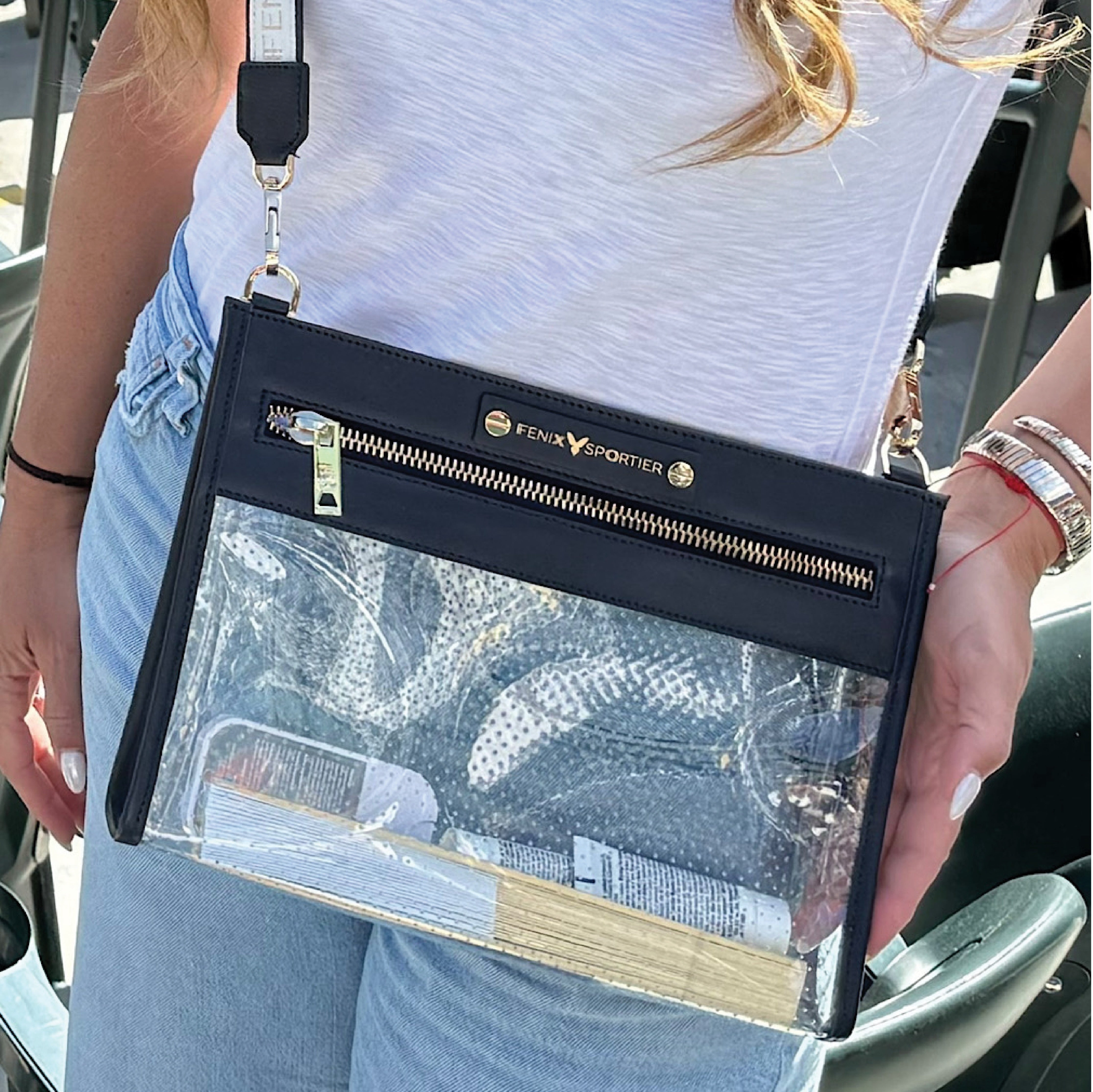 Front Row Bag - Navy Leather / Clear PVC / Gold Hardware
