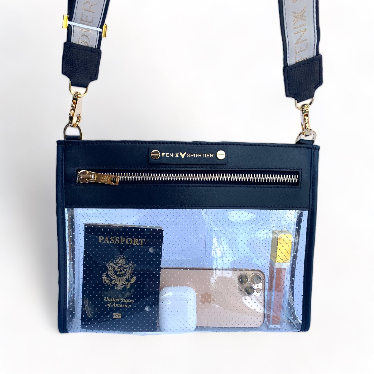 Front Row Bag - Navy Leather / Clear PVC / Gold Hardware