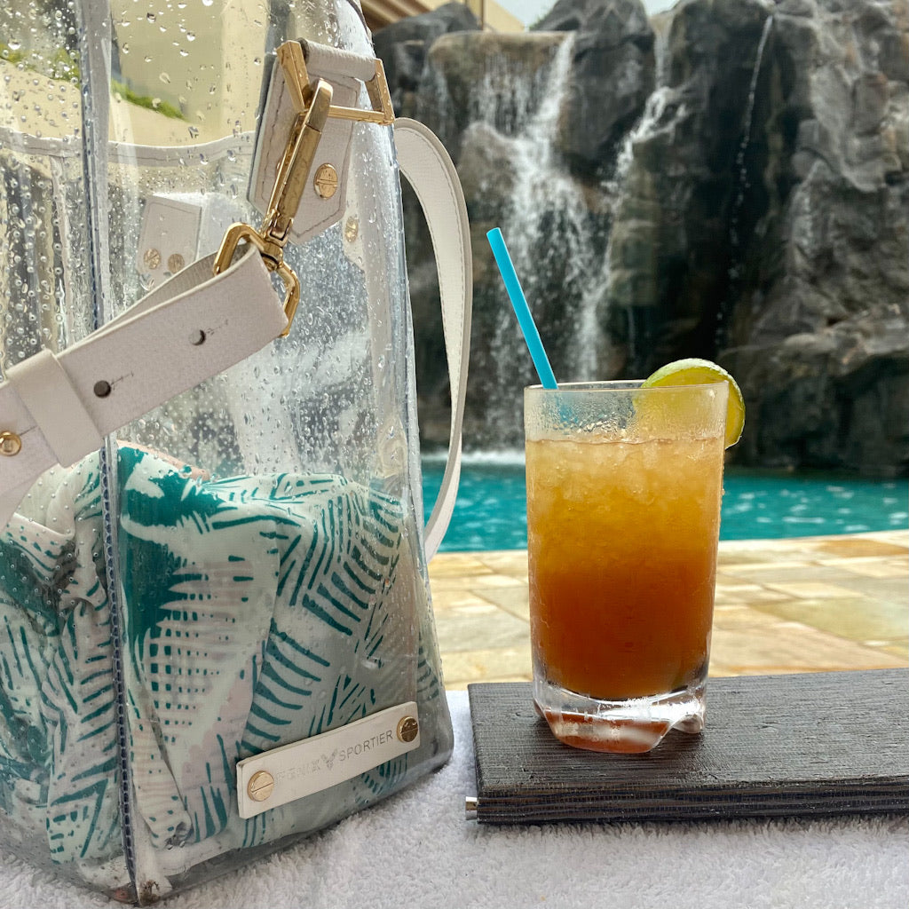 Gameday Bag - White Leather / Clear PVC / Gold Hardware