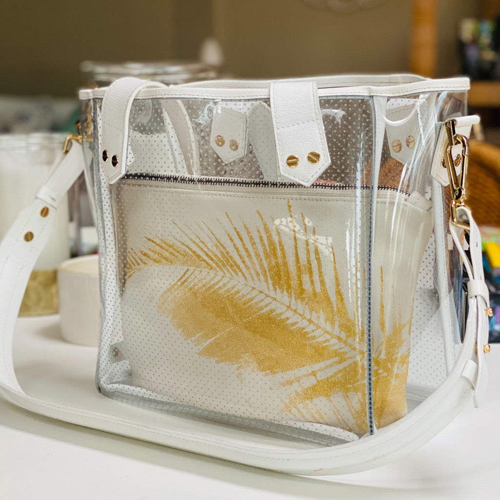 Gameday Bag - White Leather / Clear PVC / Gold Hardware