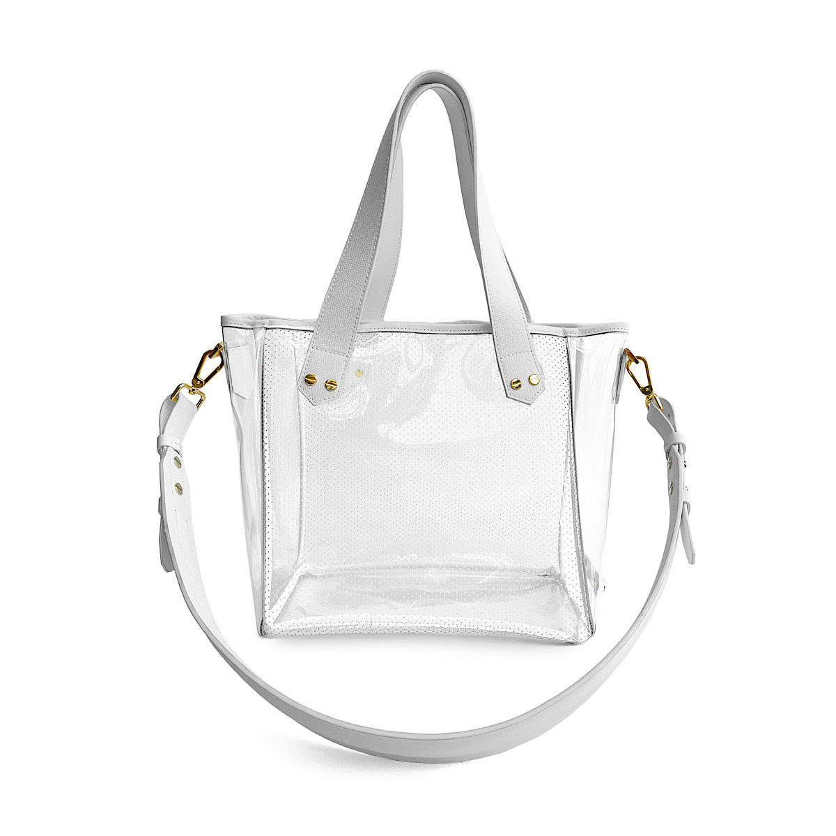 Gameday Bag - White Leather / Clear PVC / Gold Hardware