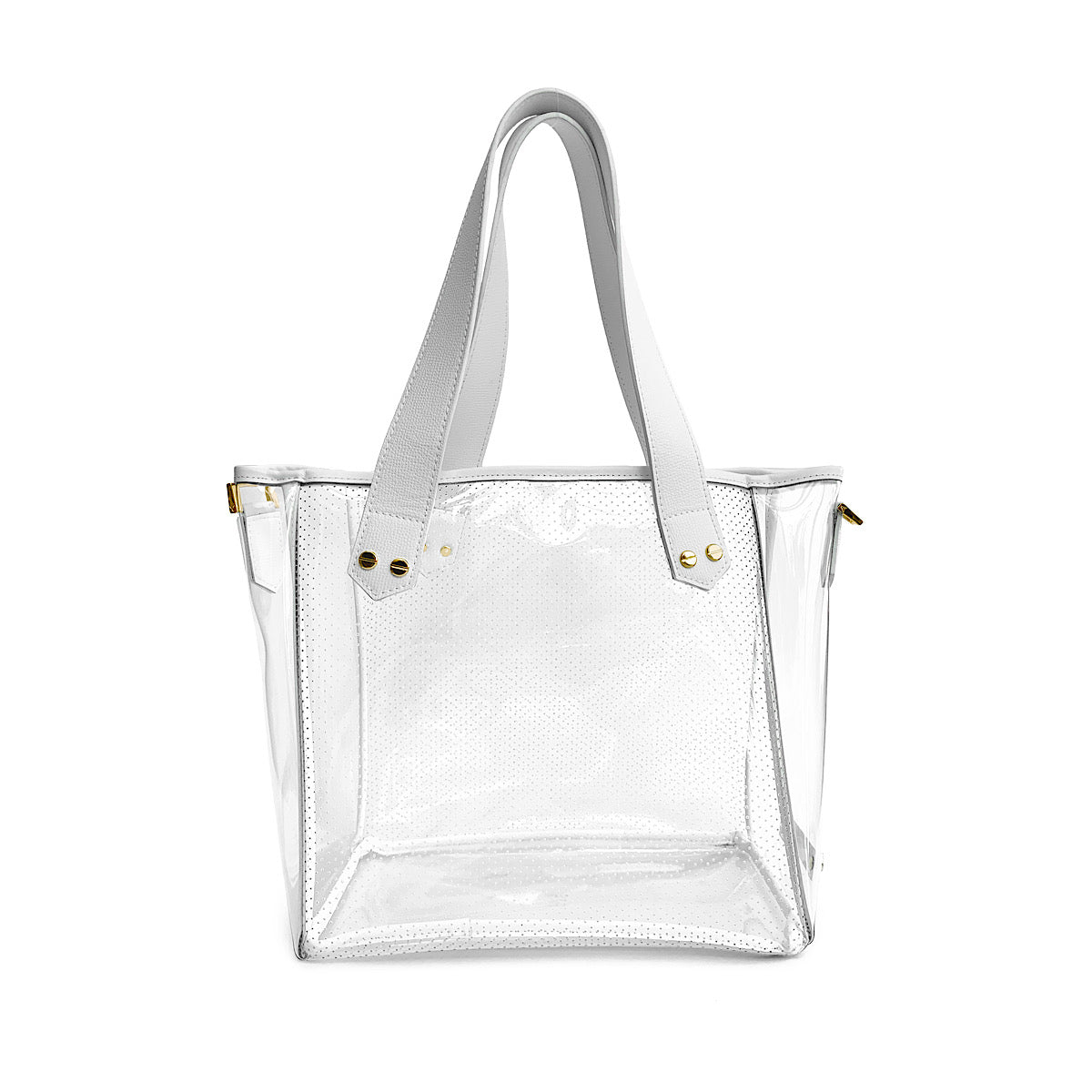 Gameday Bag - White Leather / Clear PVC / Gold Hardware