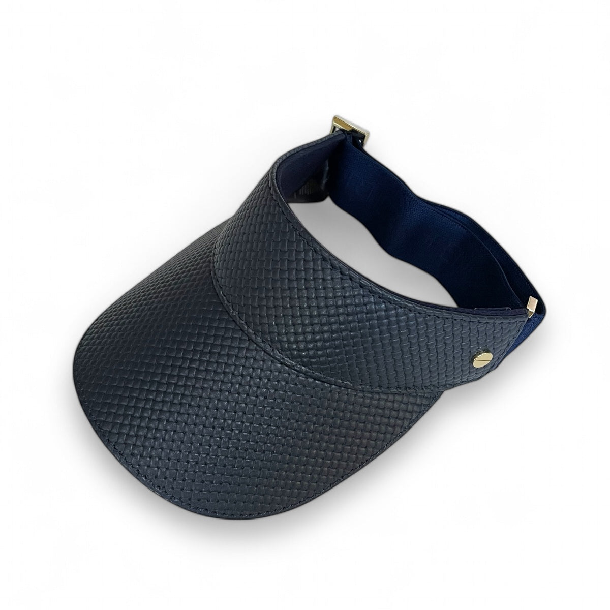 The Leather Visor - Navy Basketweave, Navy Elastic & Gold