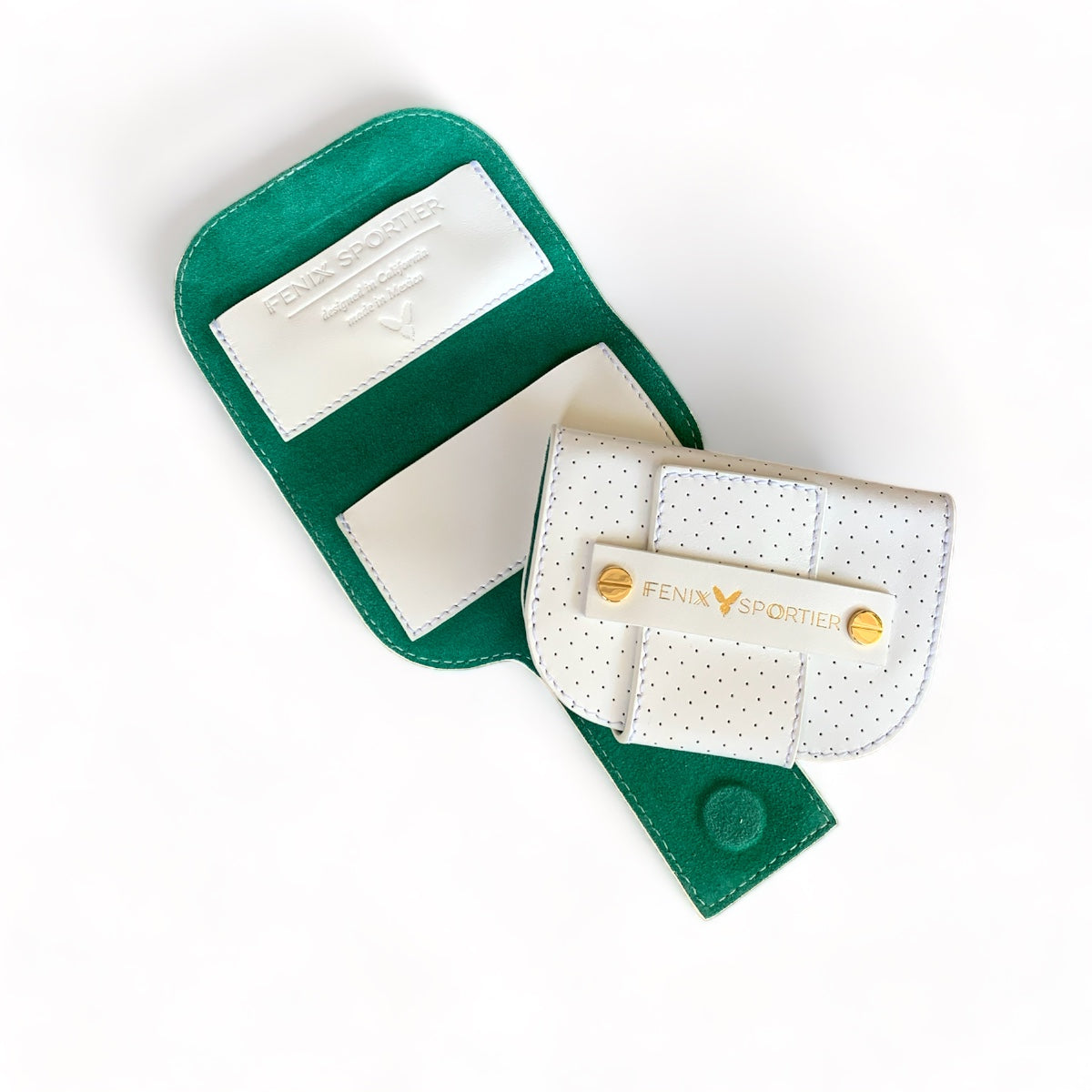 Pickleball Lovers Wallet - White Leather / Court Green Suede / Gold