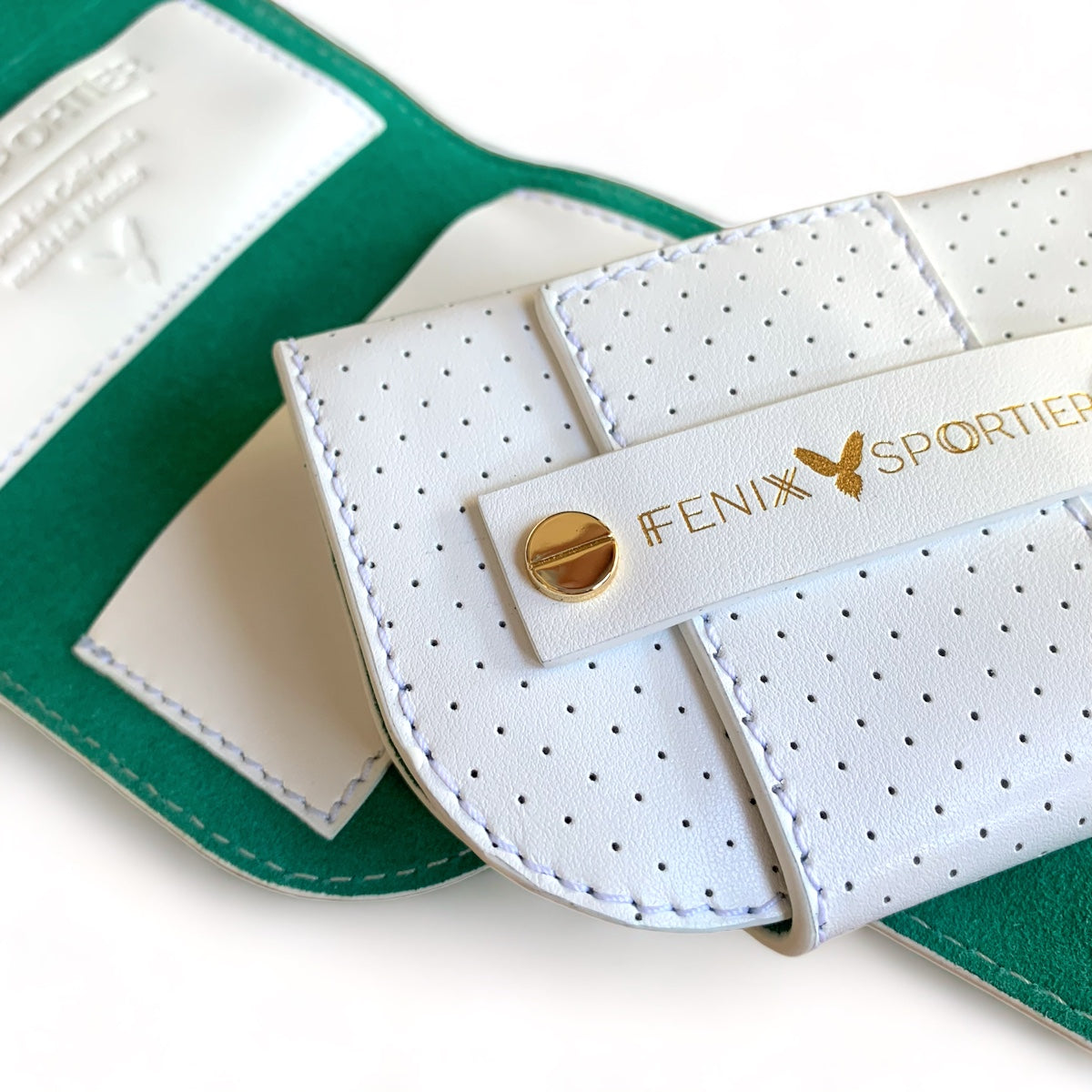 Pickleball Lovers Wallet - White Leather / Court Green Suede / Gold