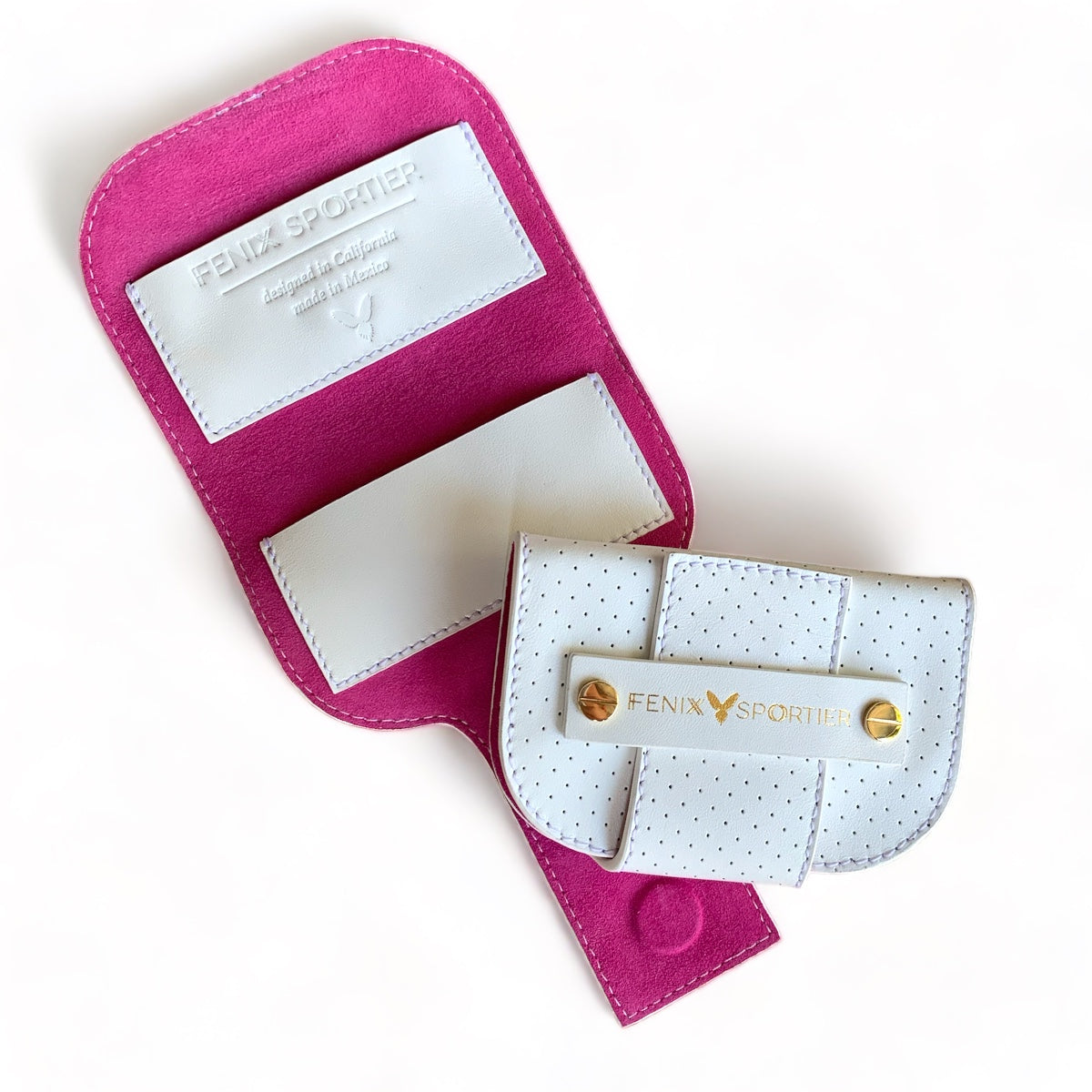 Pickleball Lovers Wallet - White Leather / Pink Suede / Gold