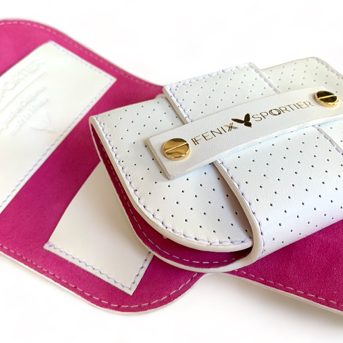 Pickleball Lovers Wallet - White Leather / Pink Suede / Gold