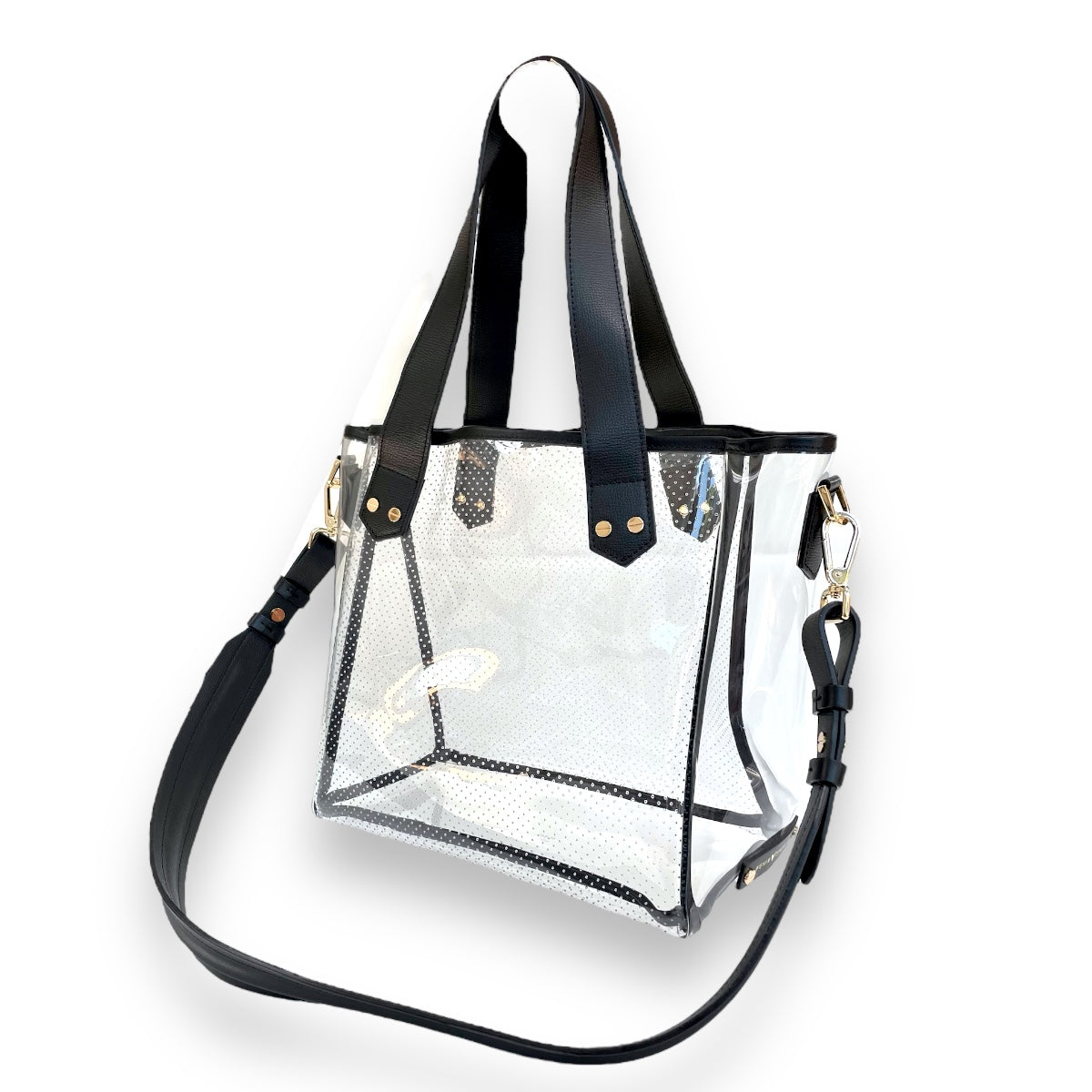 Gameday Bag - Black Leather / Clear PVC / Gold Hardware