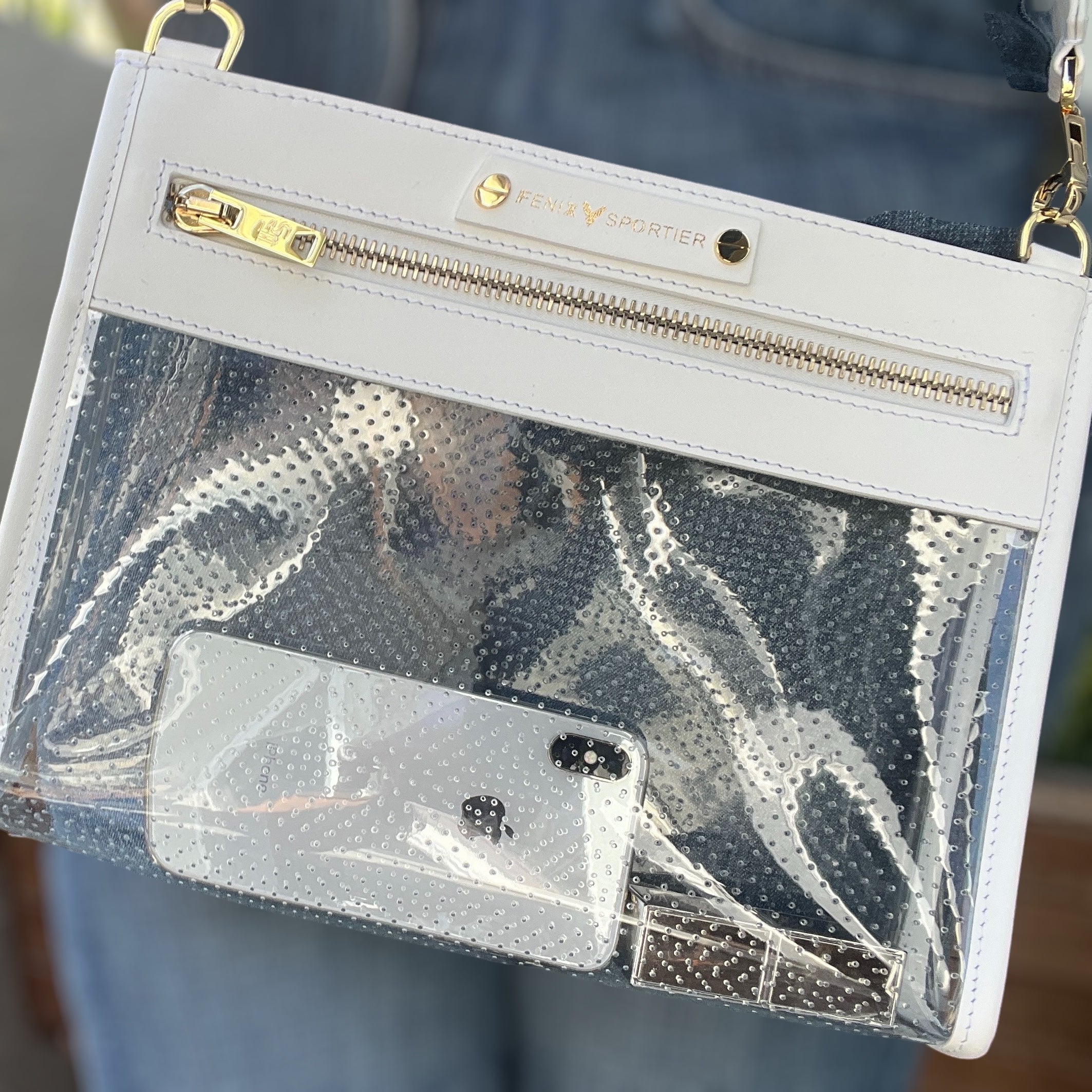 Front Row Bag - White Leather / Clear PVC / Gold Hardware