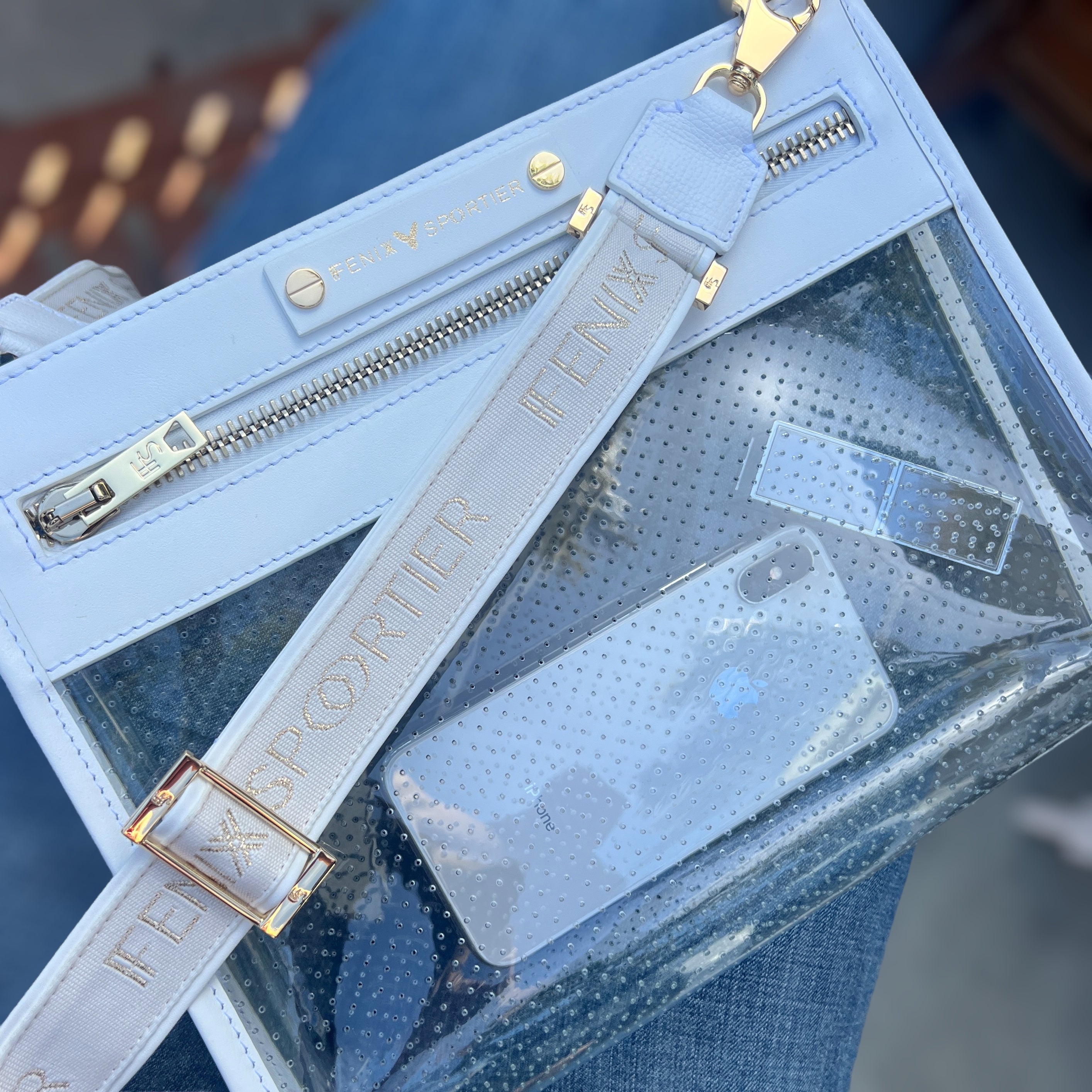Front Row Bag - White Leather / Clear PVC / Gold Hardware