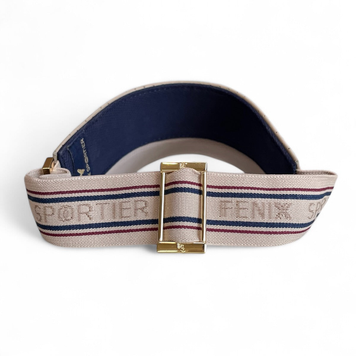 The Leather Visor - Khaki, Varsity Striped Elastic & Gold