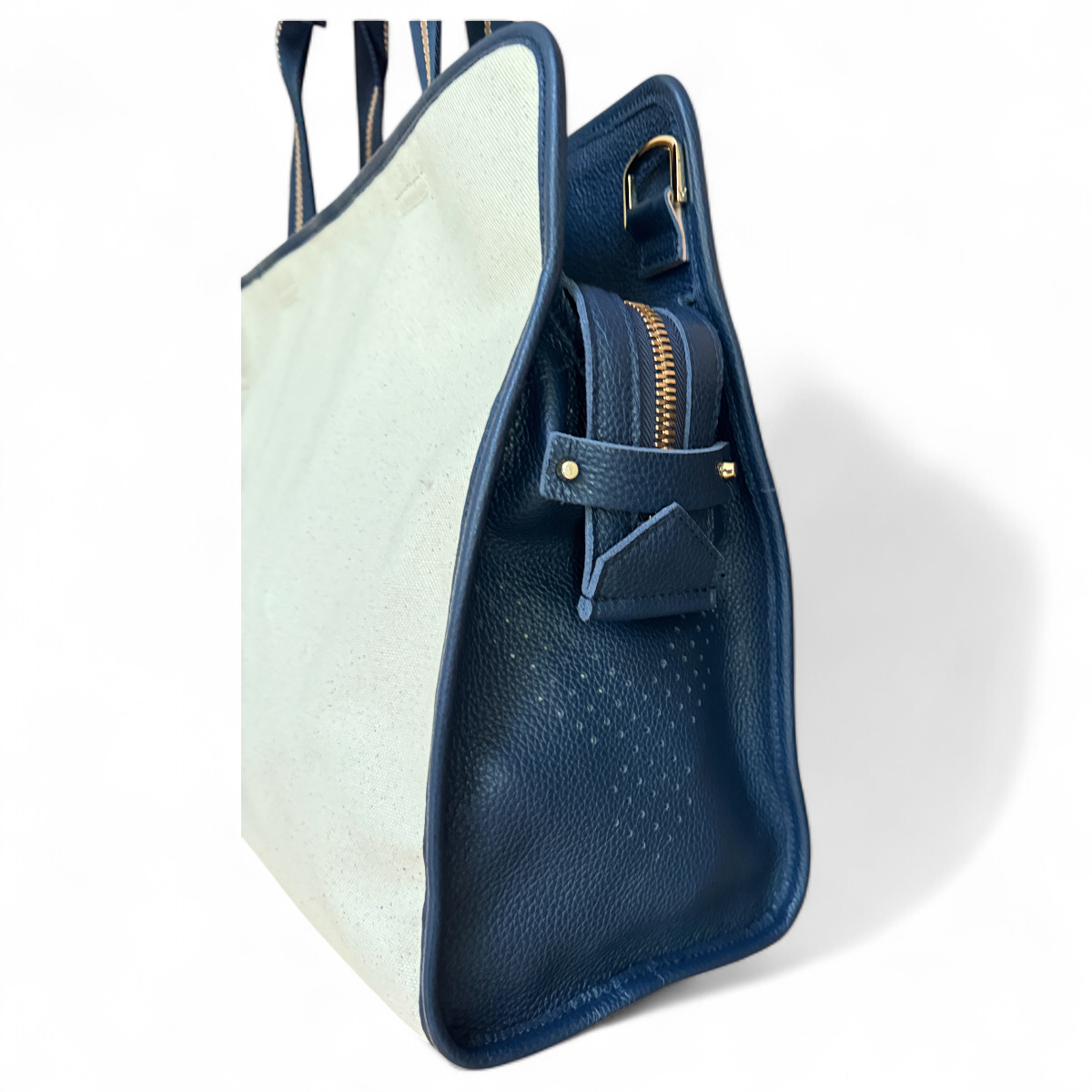 The LB Bag - Natural Canvas / Navy Leather