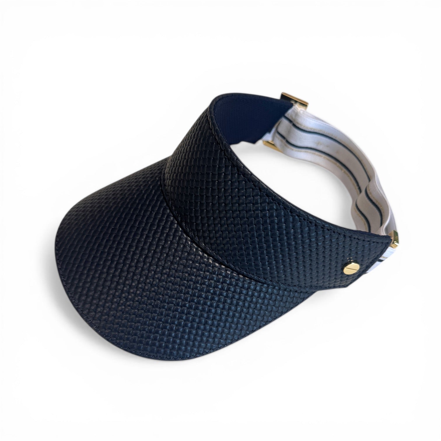 The Leather Visor - Le Club Navy Basketweave, Navy Elastic & Gold