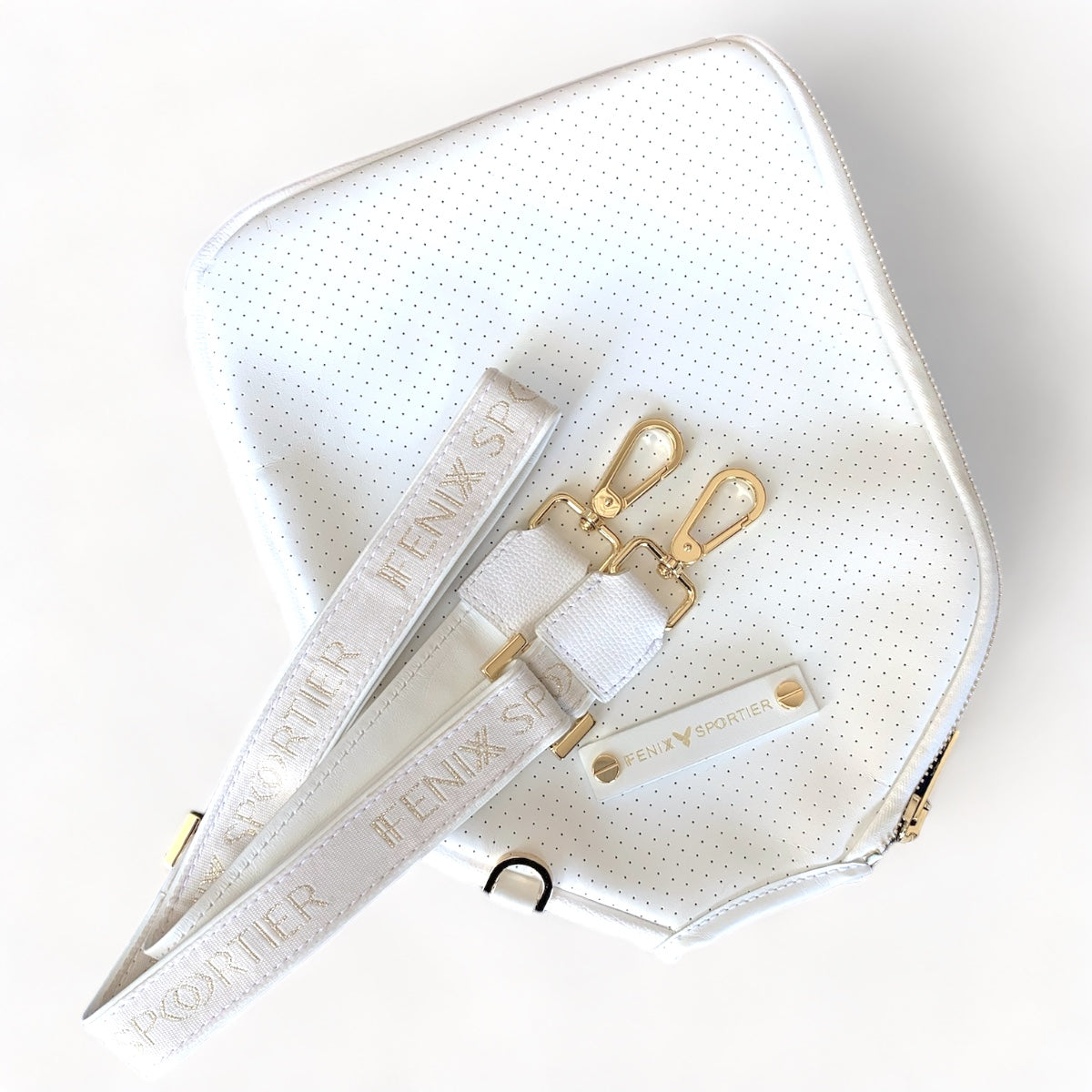 “The Addict” Leather Pickleball Bag - White/Gold