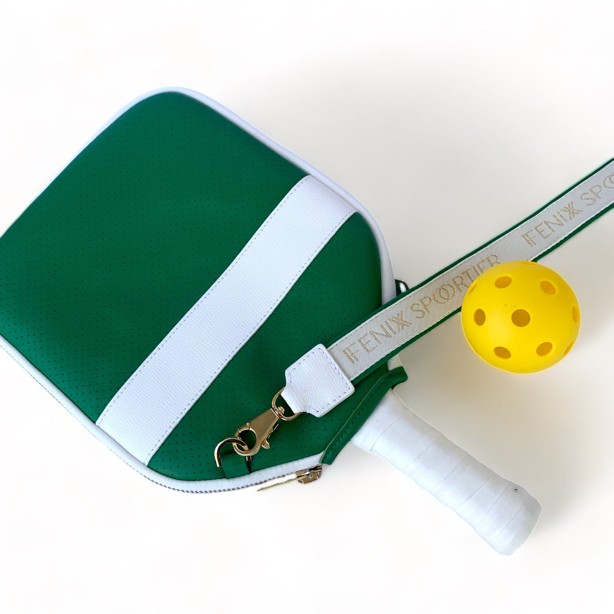 “The Addict” Leather Pickleball Bag - Green w/White