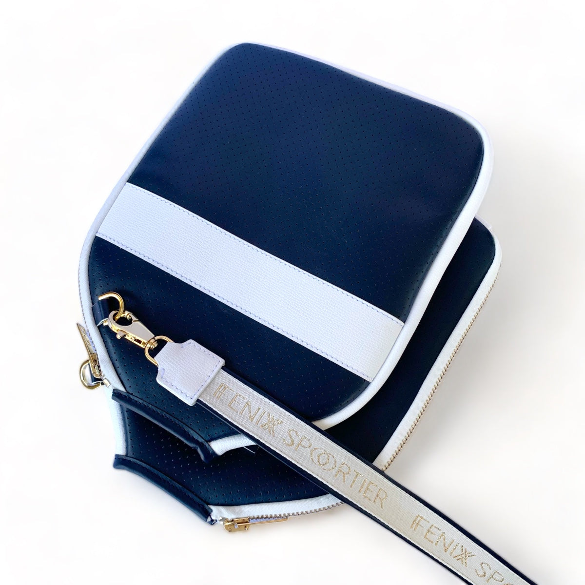 “The Addict” Leather Pickleball Bag - Navy/White