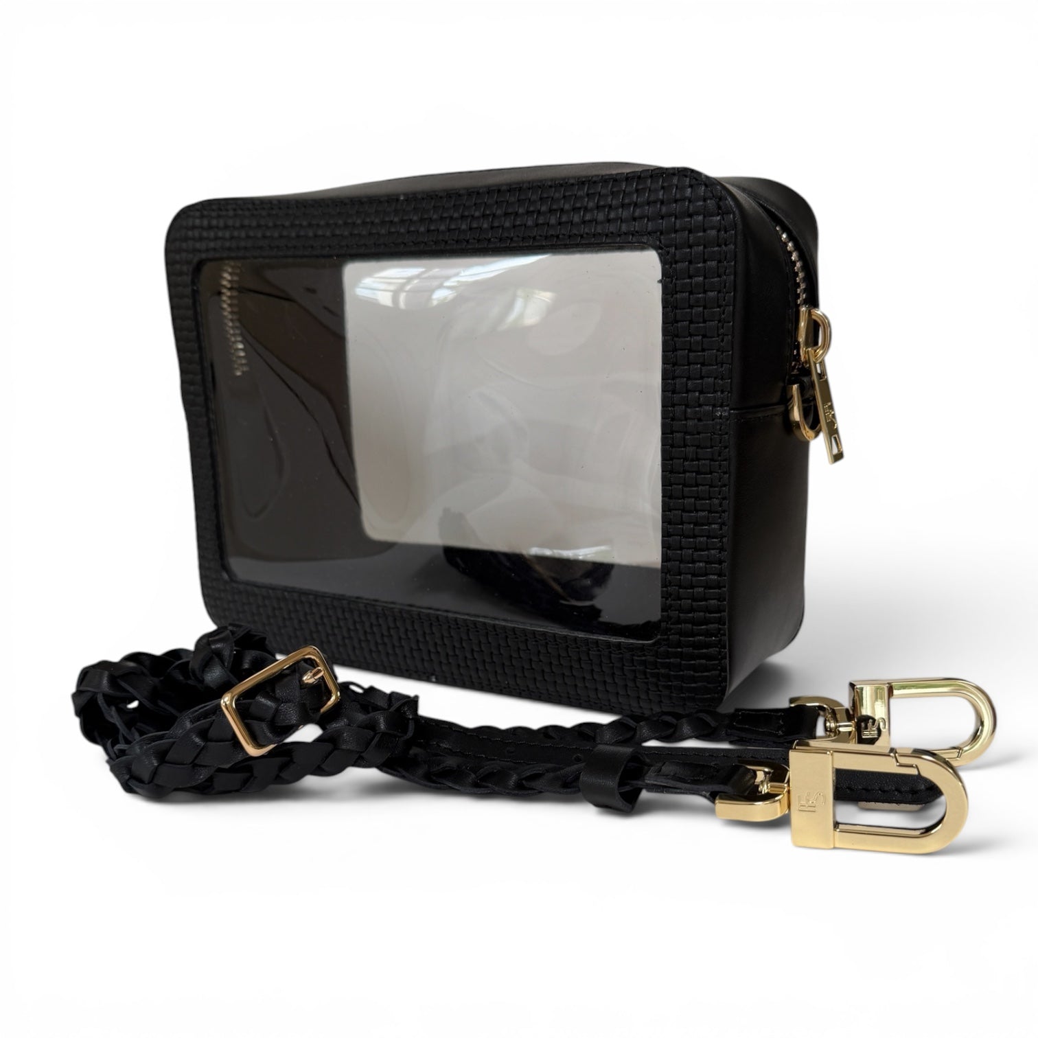 Saturday Bag - Black Basketweave Leather / Clear PVC/ Gold Hardware