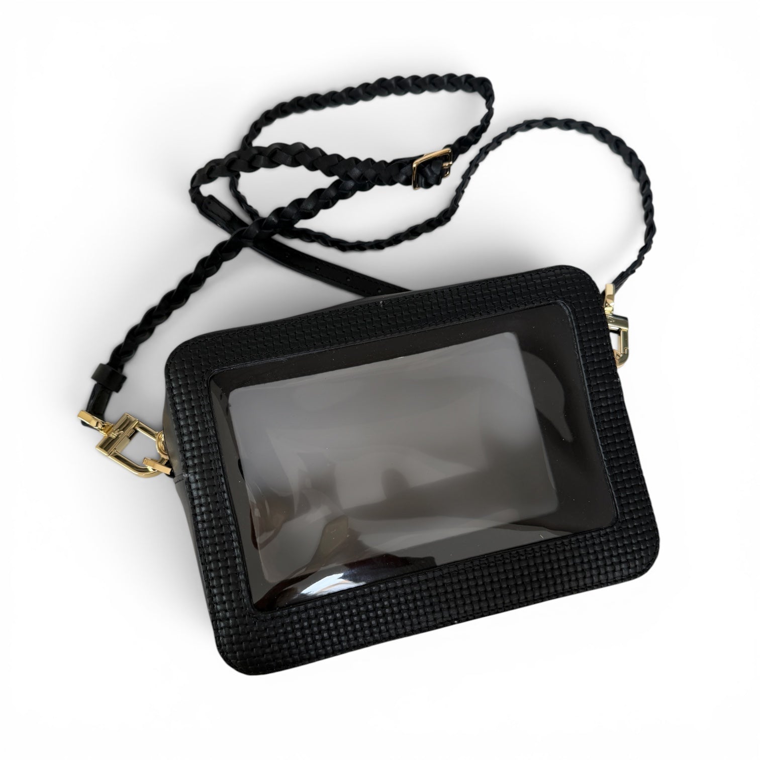 Saturday Bag - Black Basketweave Leather / Clear PVC/ Gold Hardware