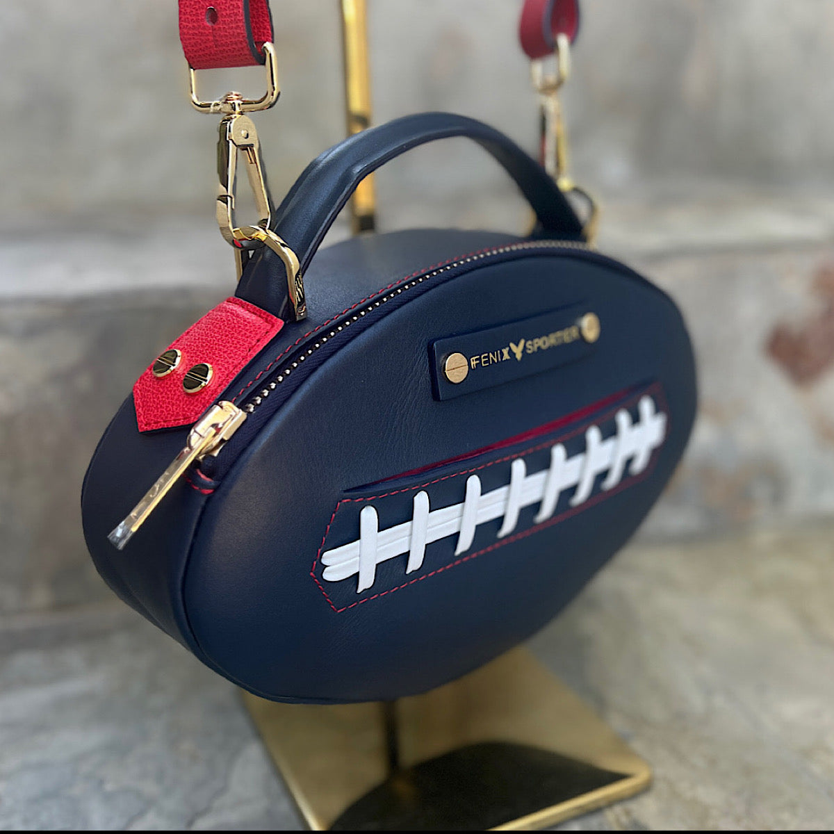 The Football Bag - Navy / Red / White Gold