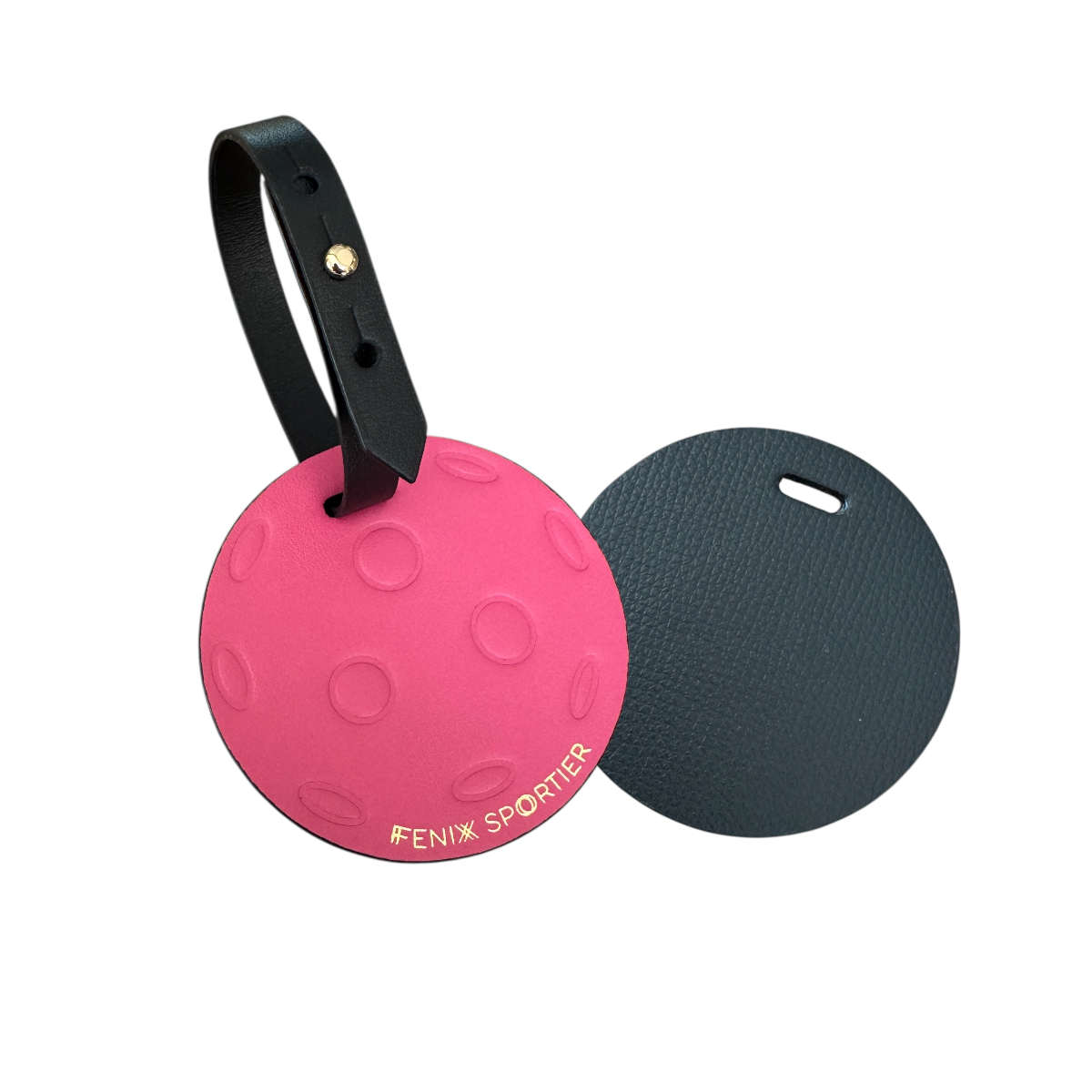 "My Ball" Leather Pickleball Bag Tag - Pink/Black/Gold