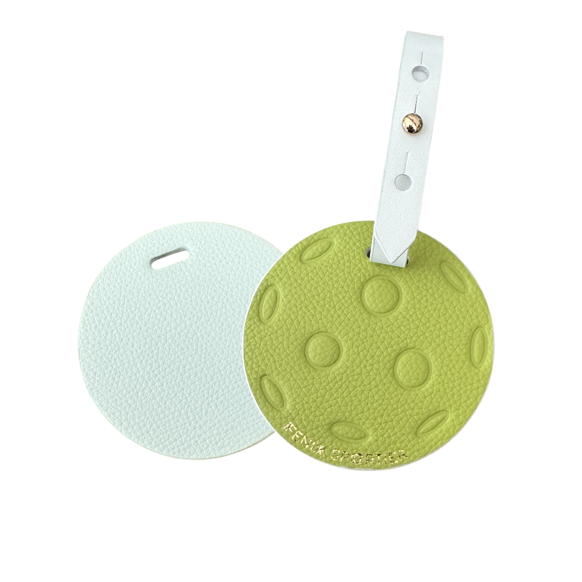 "My Ball" Leather Pickleball Bag Tag - Lime/White/Gold