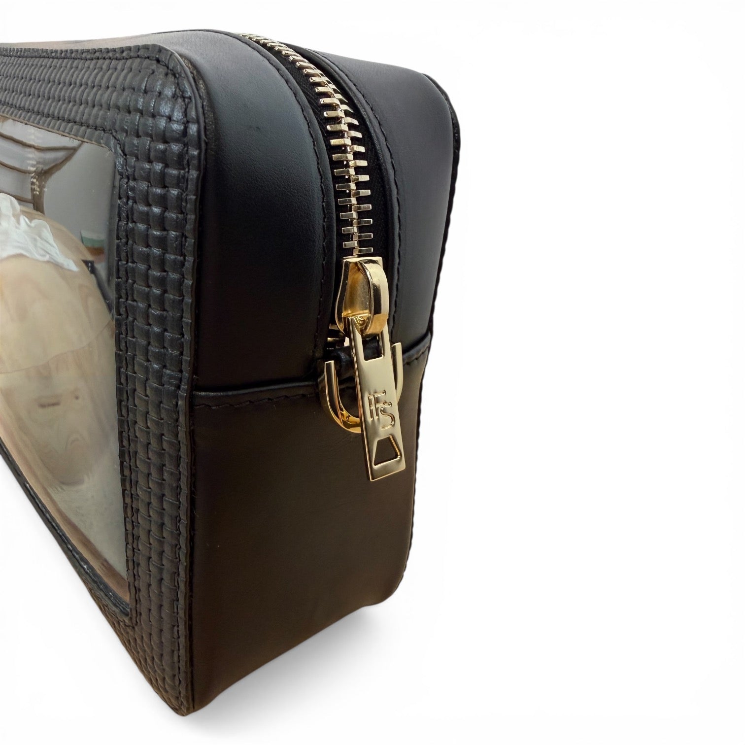 Saturday Bag - Black Basketweave Leather / Clear PVC/ Gold Hardware