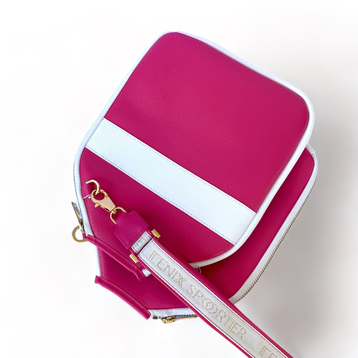 “The Addict” Leather Pickleball Bag - Fuchsia w/White