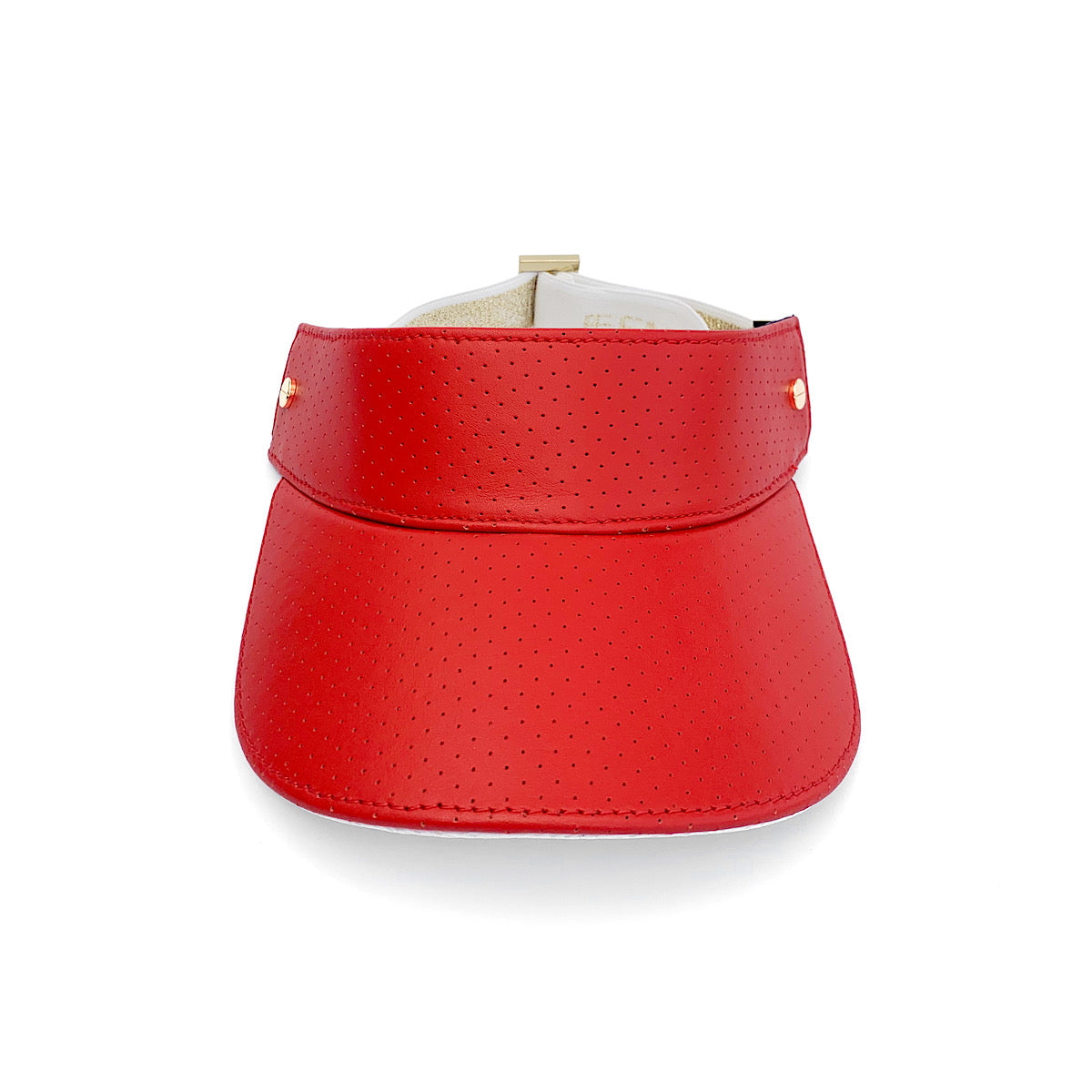 The Visor - Parrot Red Leather / White & Gold