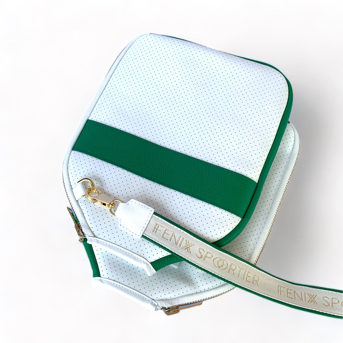 “The Addict” Leather Pickleball Bag - White w/Green