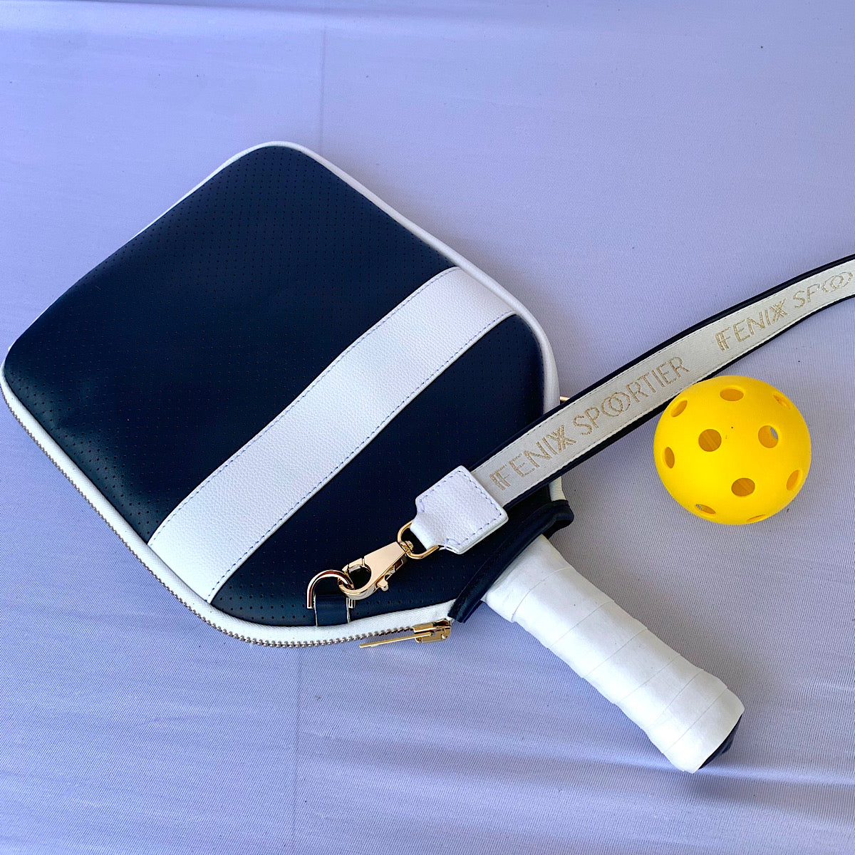 “The Addict” Leather Pickleball Bag - Navy/White