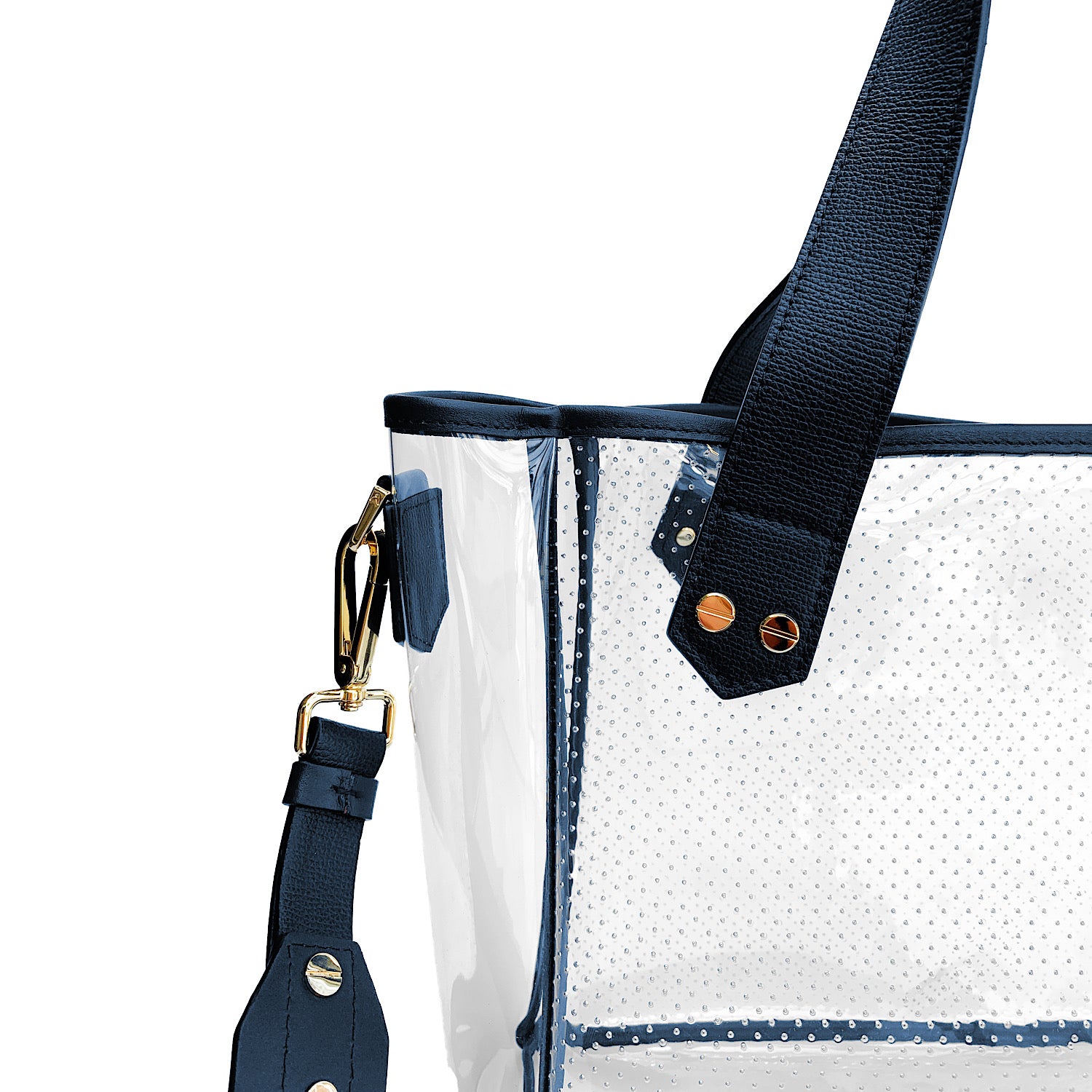 Gameday Bag - Navy Leather / Clear PVC / Gold Hardware