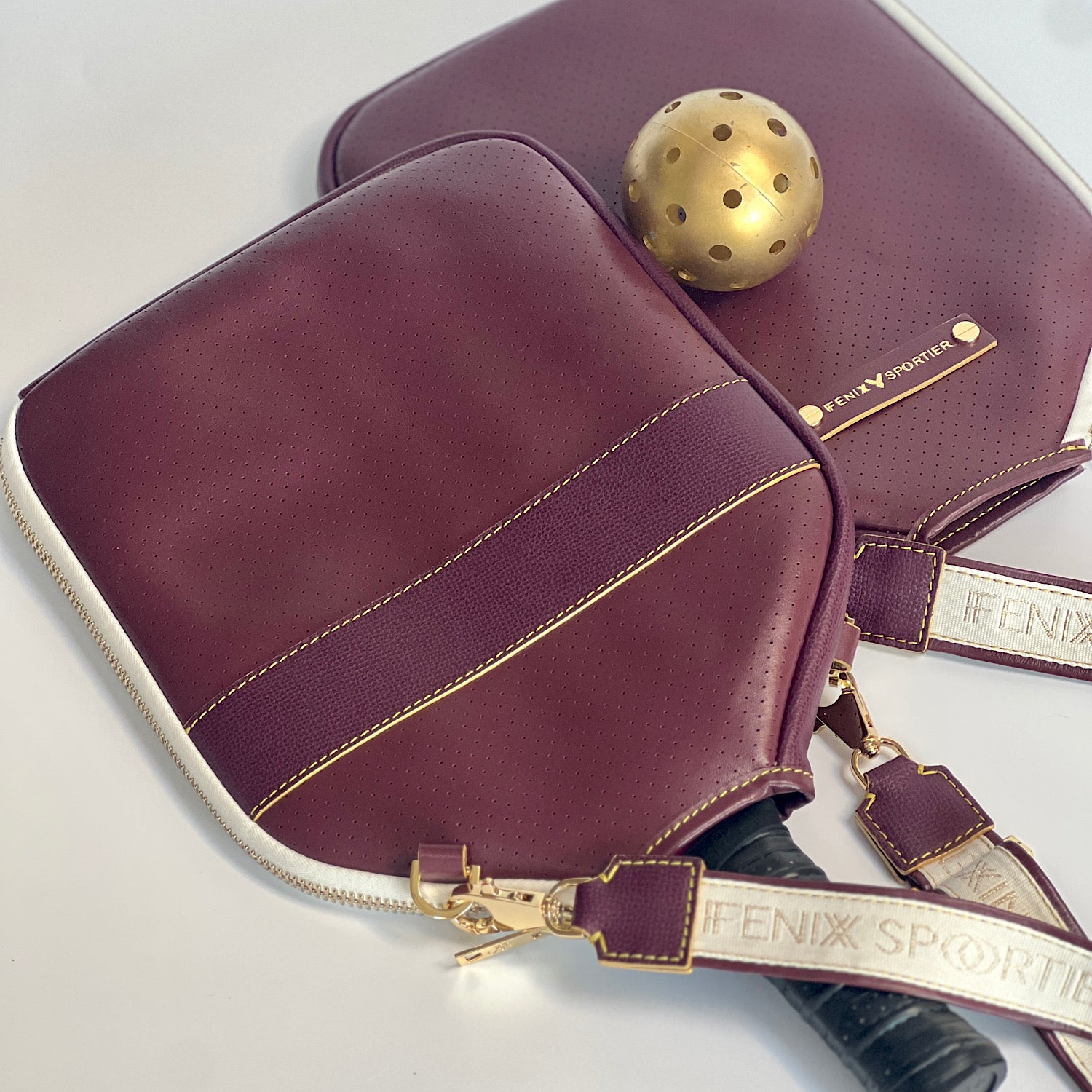 "The Addict" Leather Pickleball Bag - Cardinal w/Gold