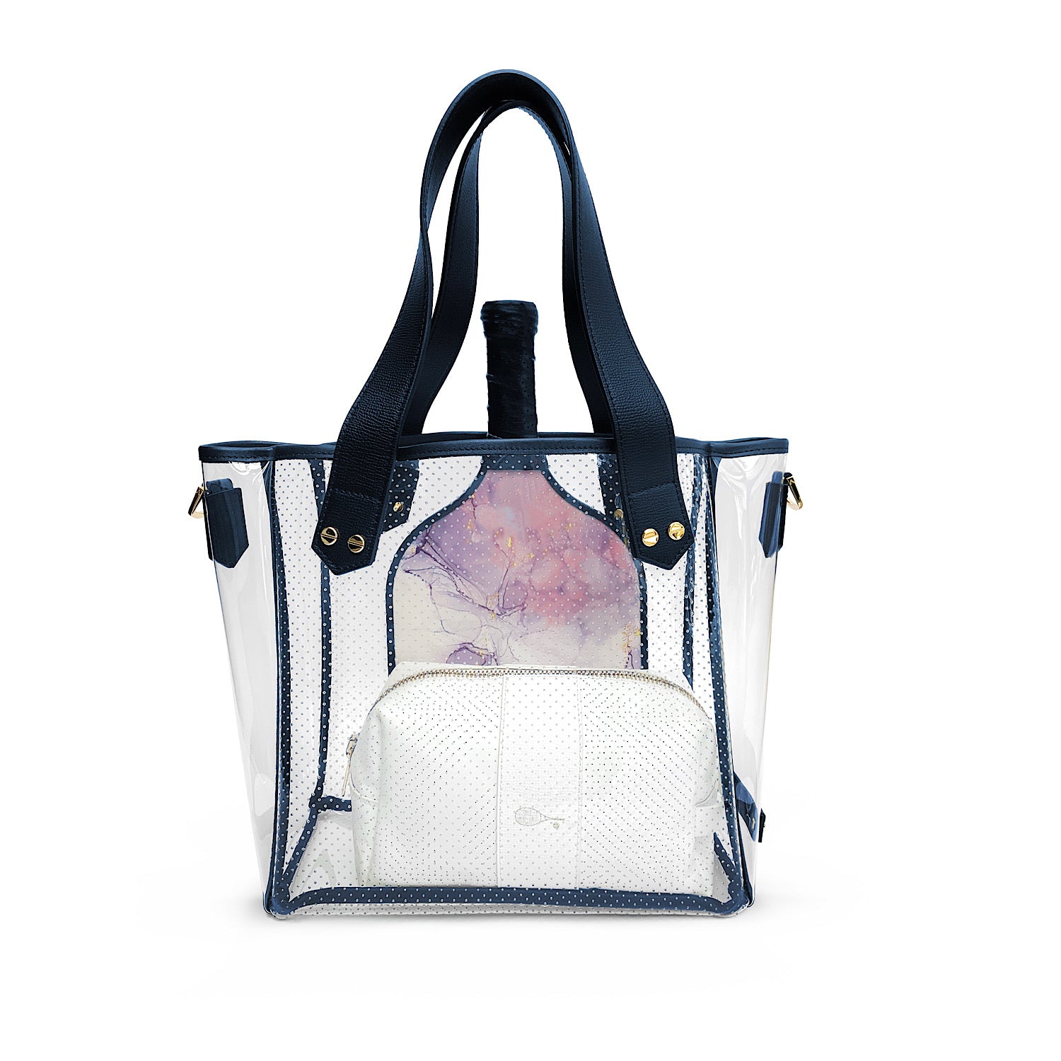 Gameday Bag - Navy Leather / Clear PVC / Gold Hardware