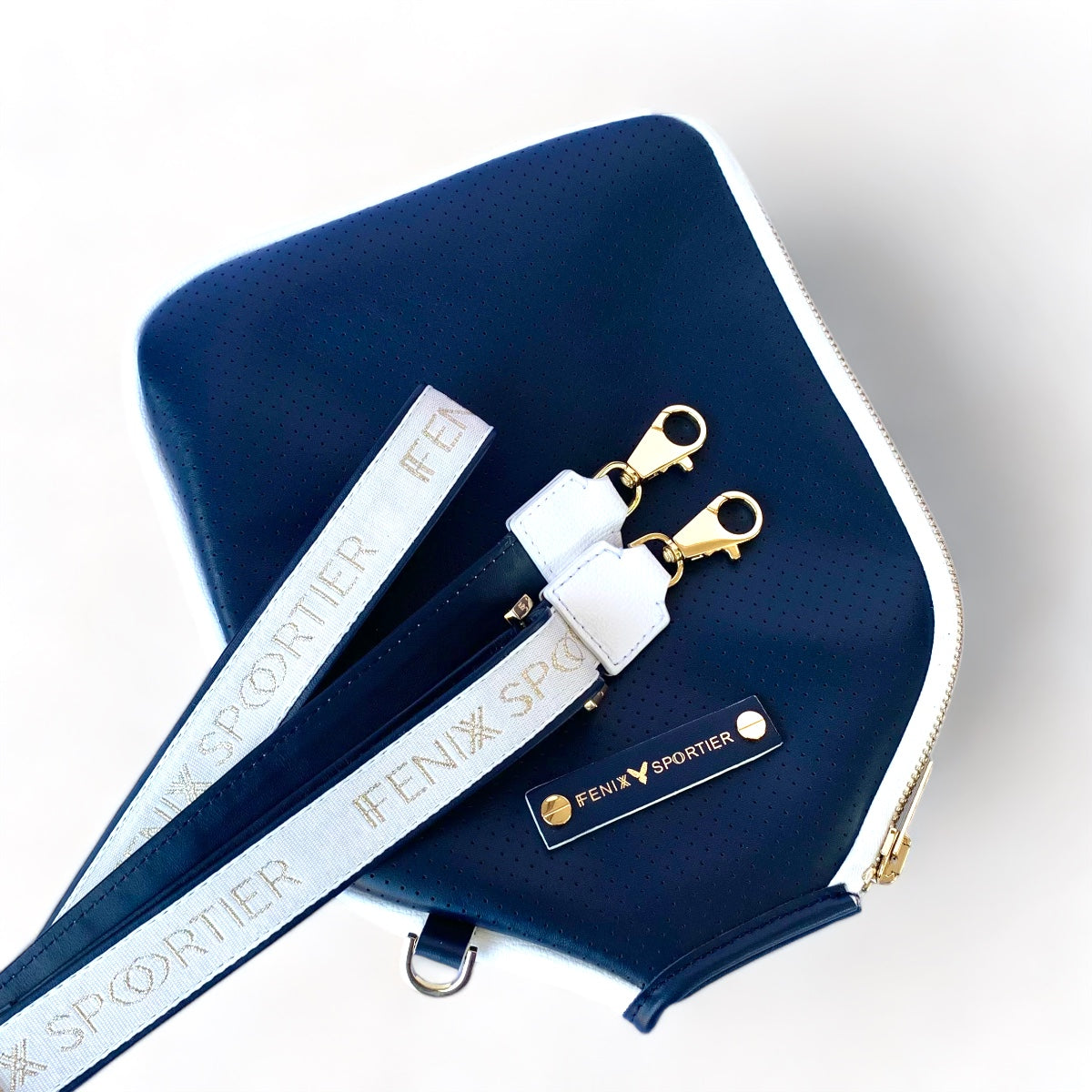 “The Addict” Leather Pickleball Bag - Navy/White