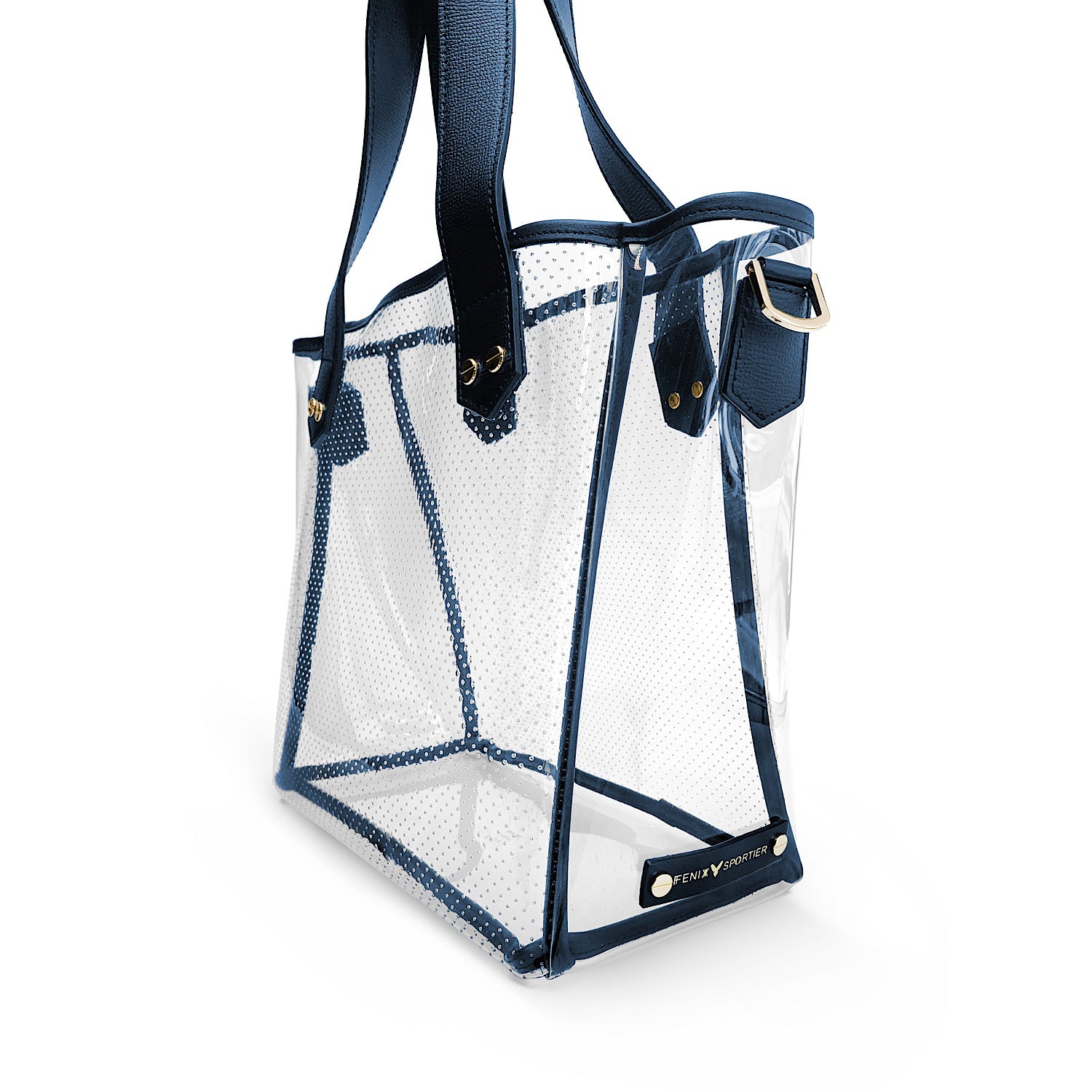 Gameday Bag - Navy Leather / Clear PVC / Gold Hardware