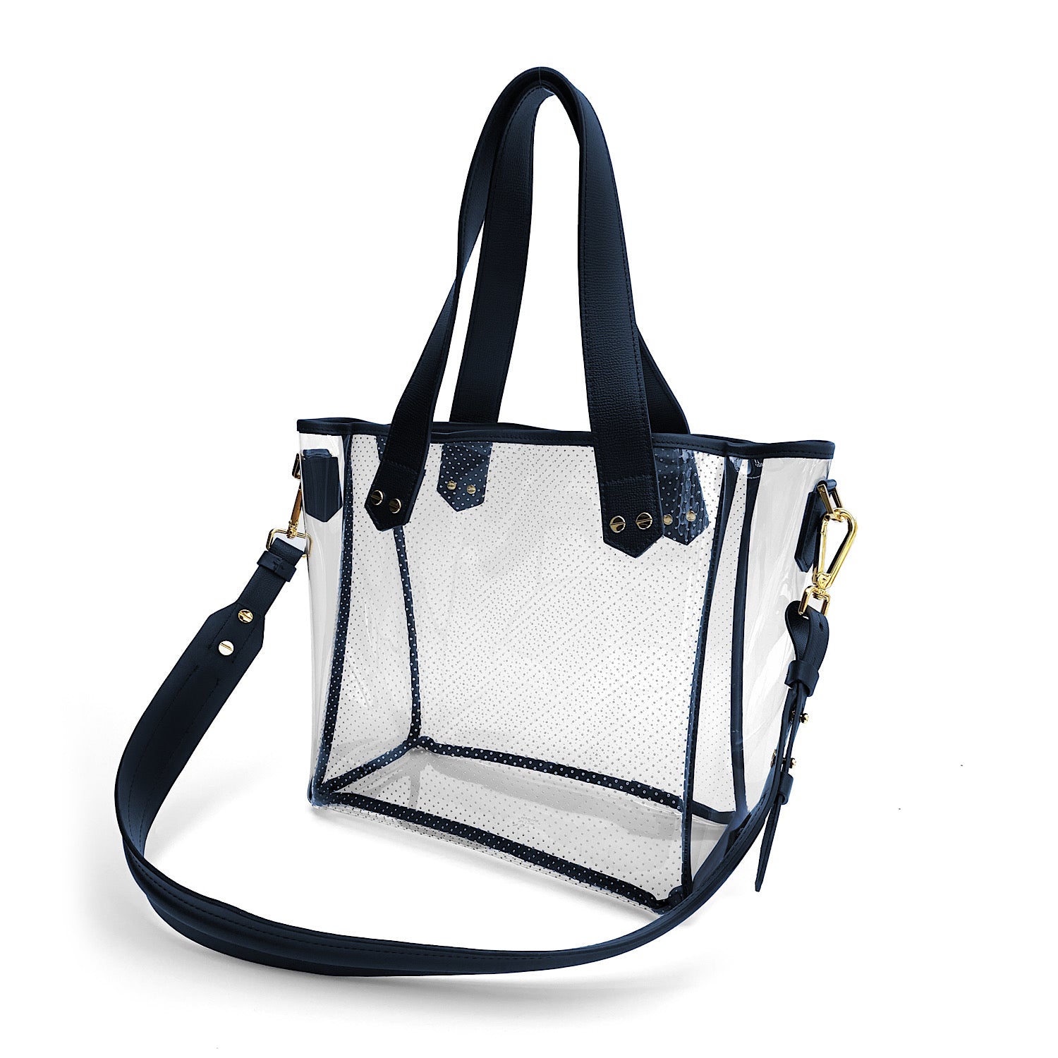 Gameday Bag - Navy Leather / Clear PVC / Gold Hardware