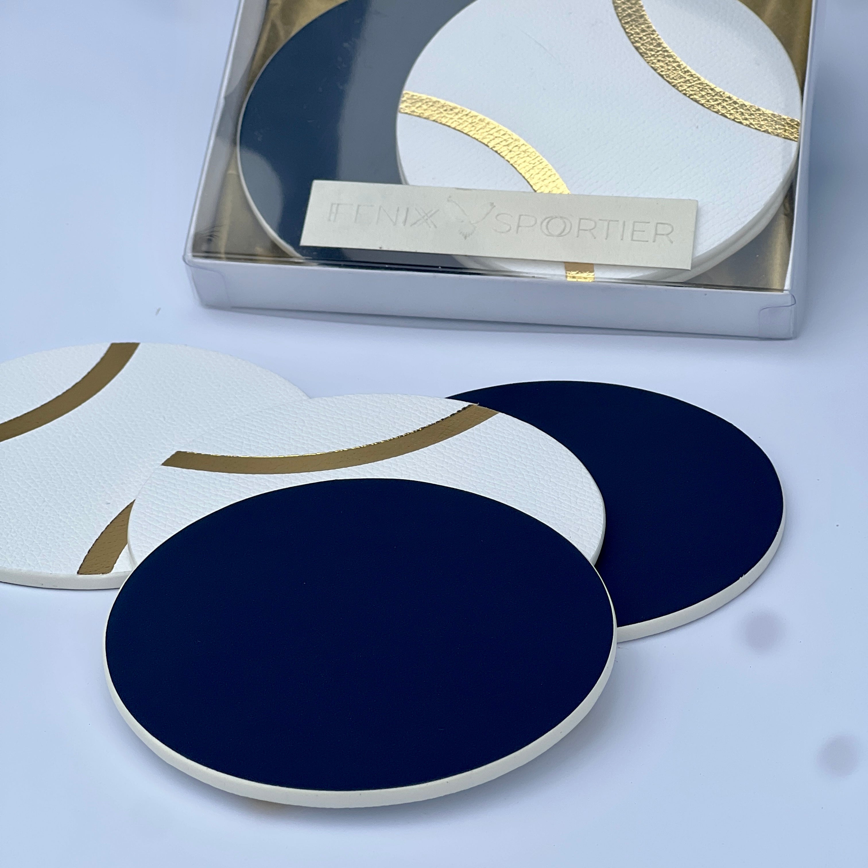 Serve in Style Coasters - White Tennis & Navy