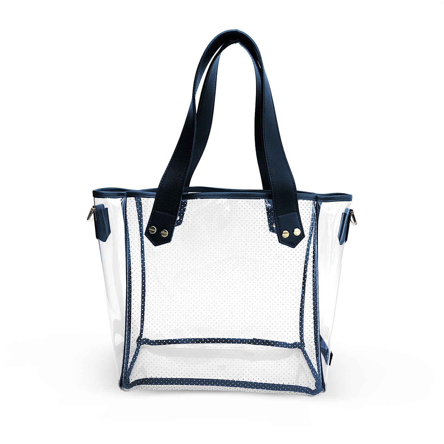 Gameday Bag - Navy Leather / Clear PVC / Gold Hardware
