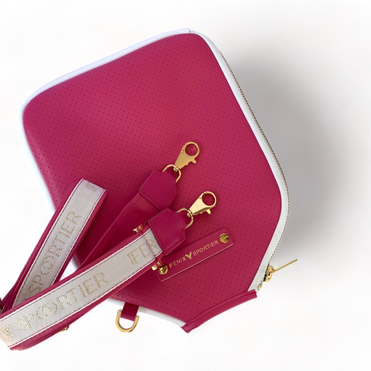 “The Addict” Leather Pickleball Bag - Fuchsia w/White