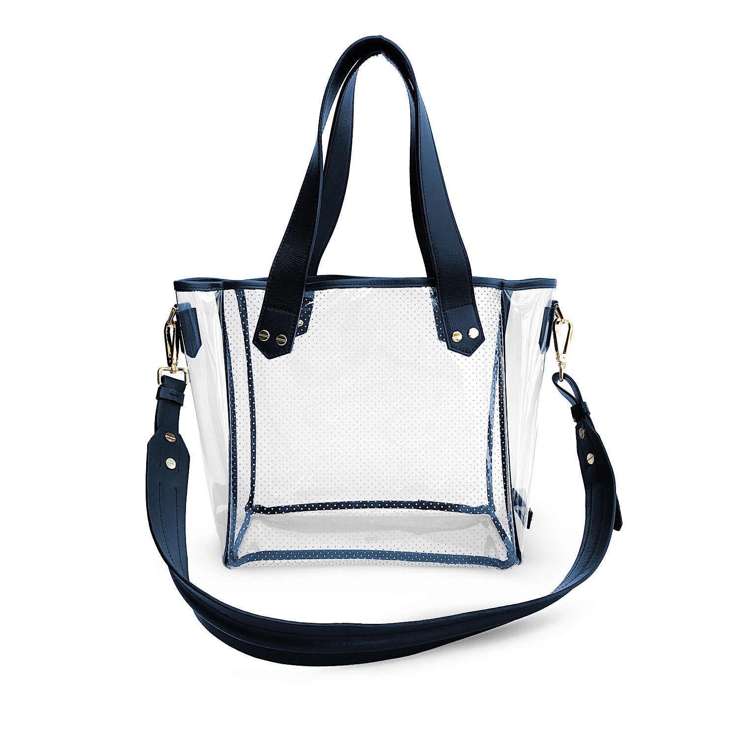 Gameday Bag - Navy Leather / Clear PVC / Gold Hardware