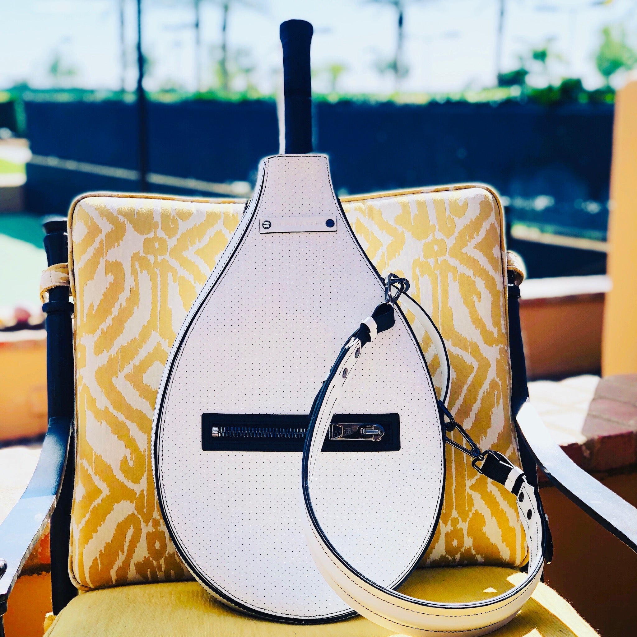 Billie Bag Leather Tennis Racket Bag (White/Black/Gunmetal)
