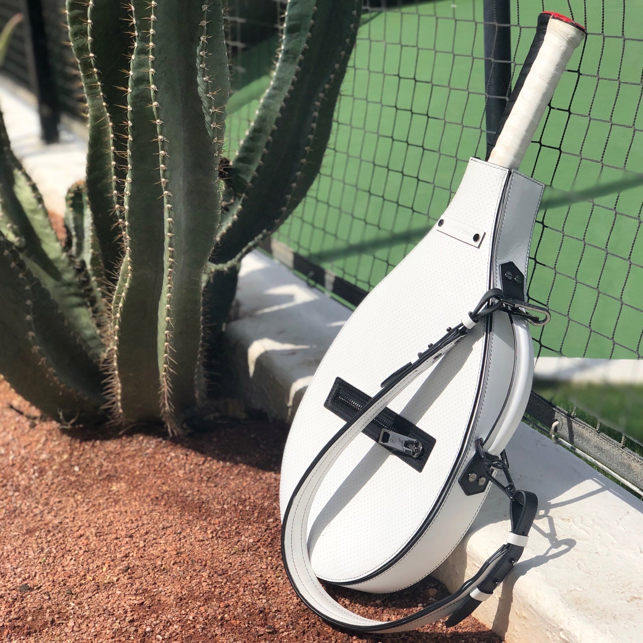 Billie Bag Leather Tennis Racket Bag (White/Black/Gunmetal)