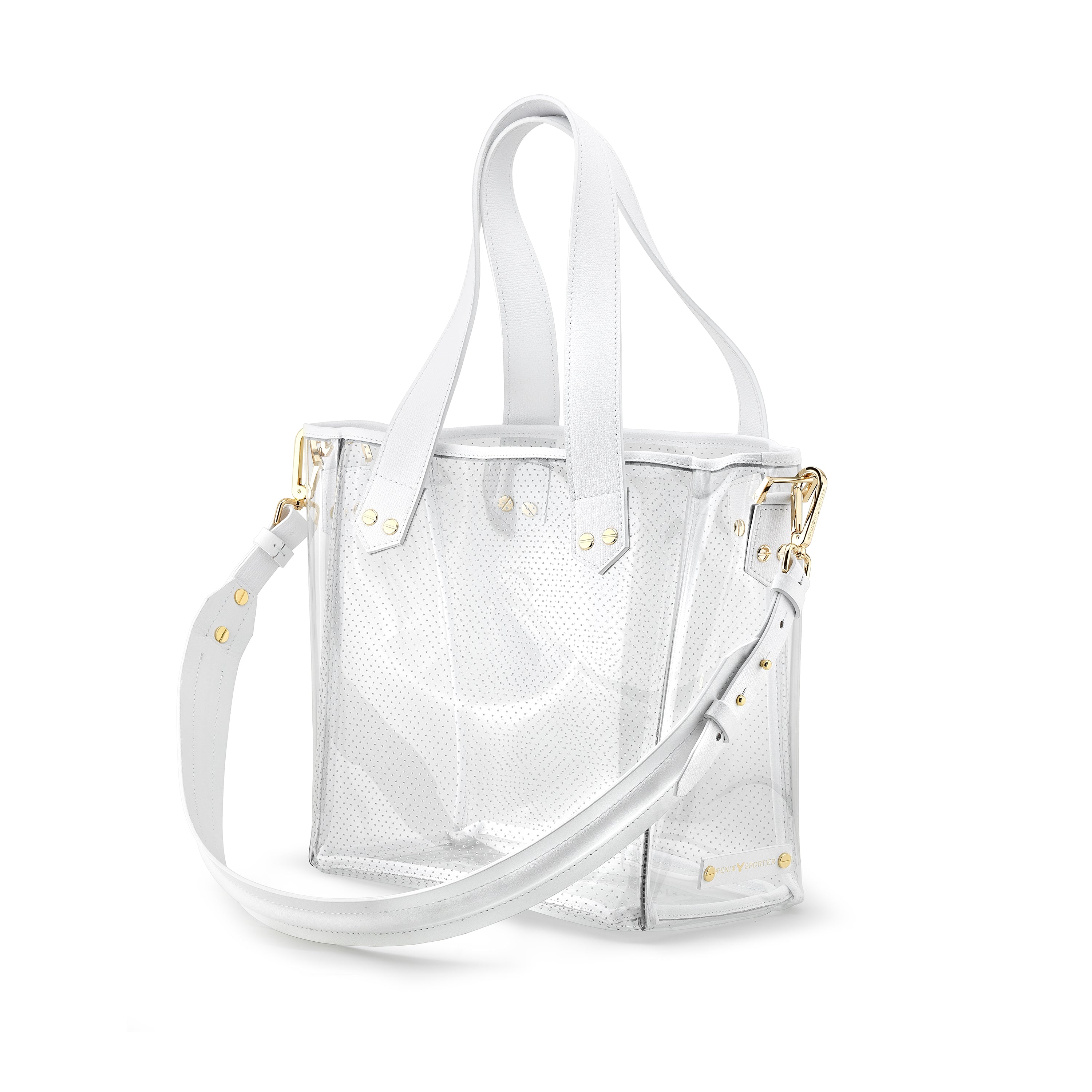 Gameday Bag - White Leather / Clear PVC / Gold Hardware