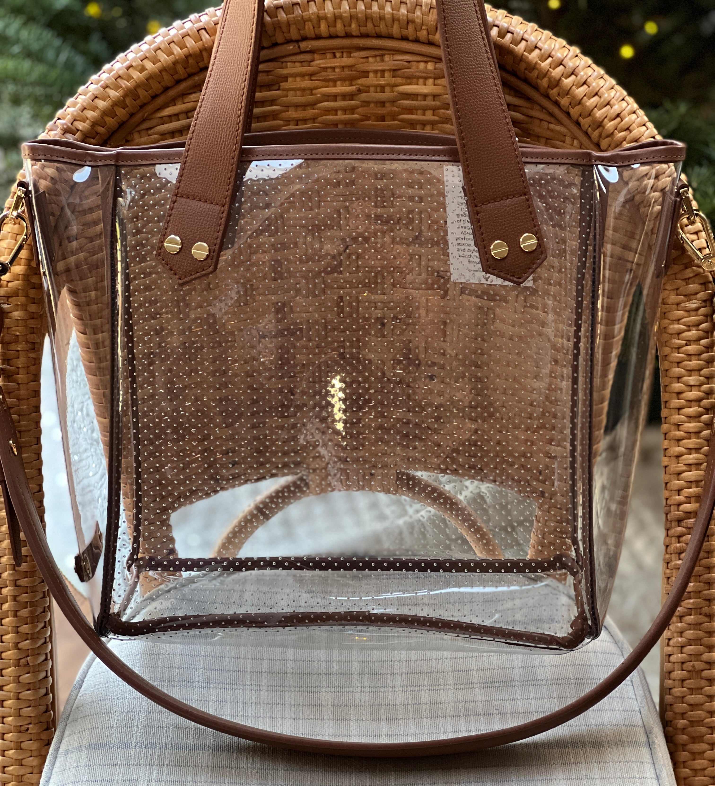 Gameday Bag - Tan Leather / Clear PVC / Gold Hardware