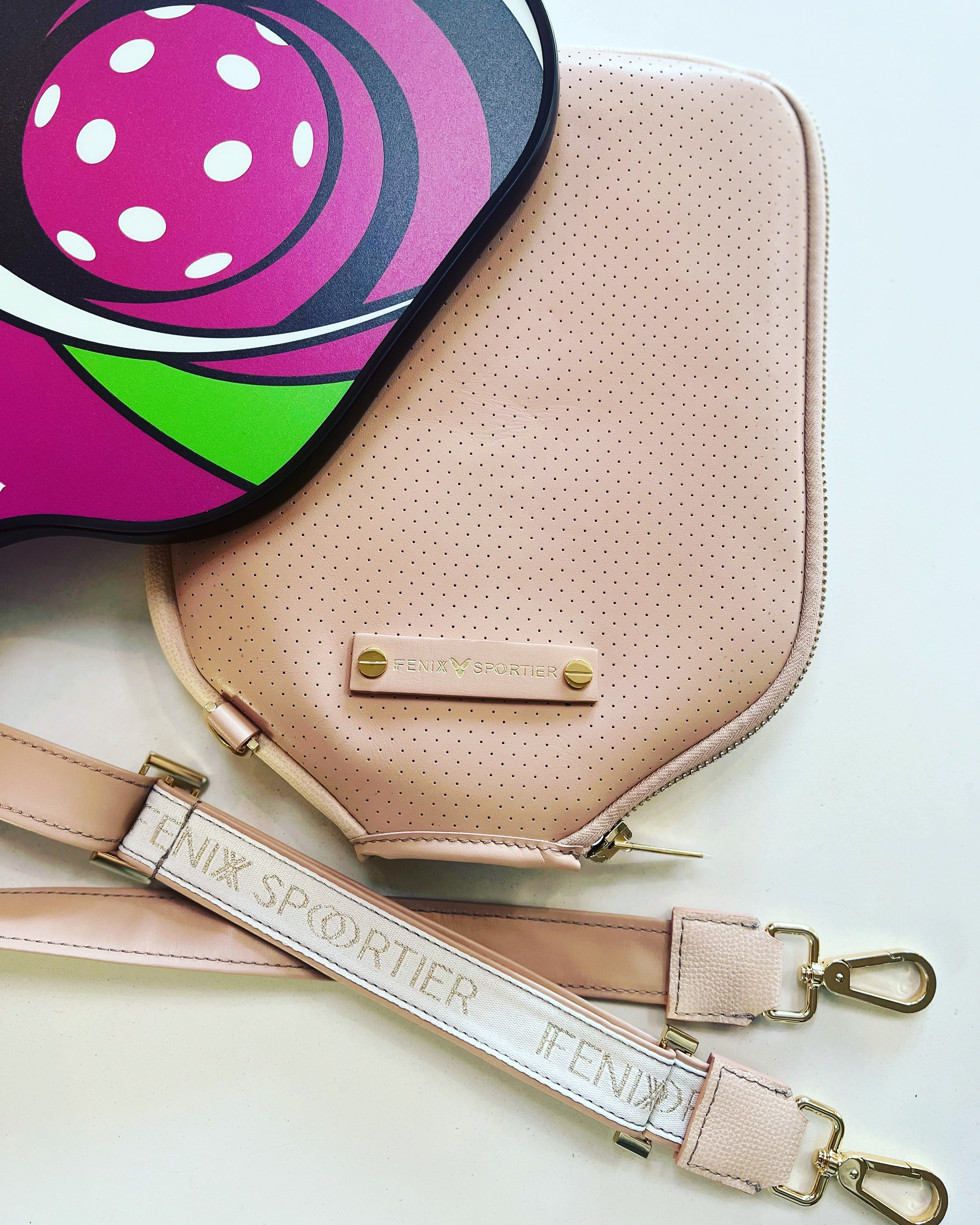 “The Addict” Leather Pickleball Bag - Blush/Gold