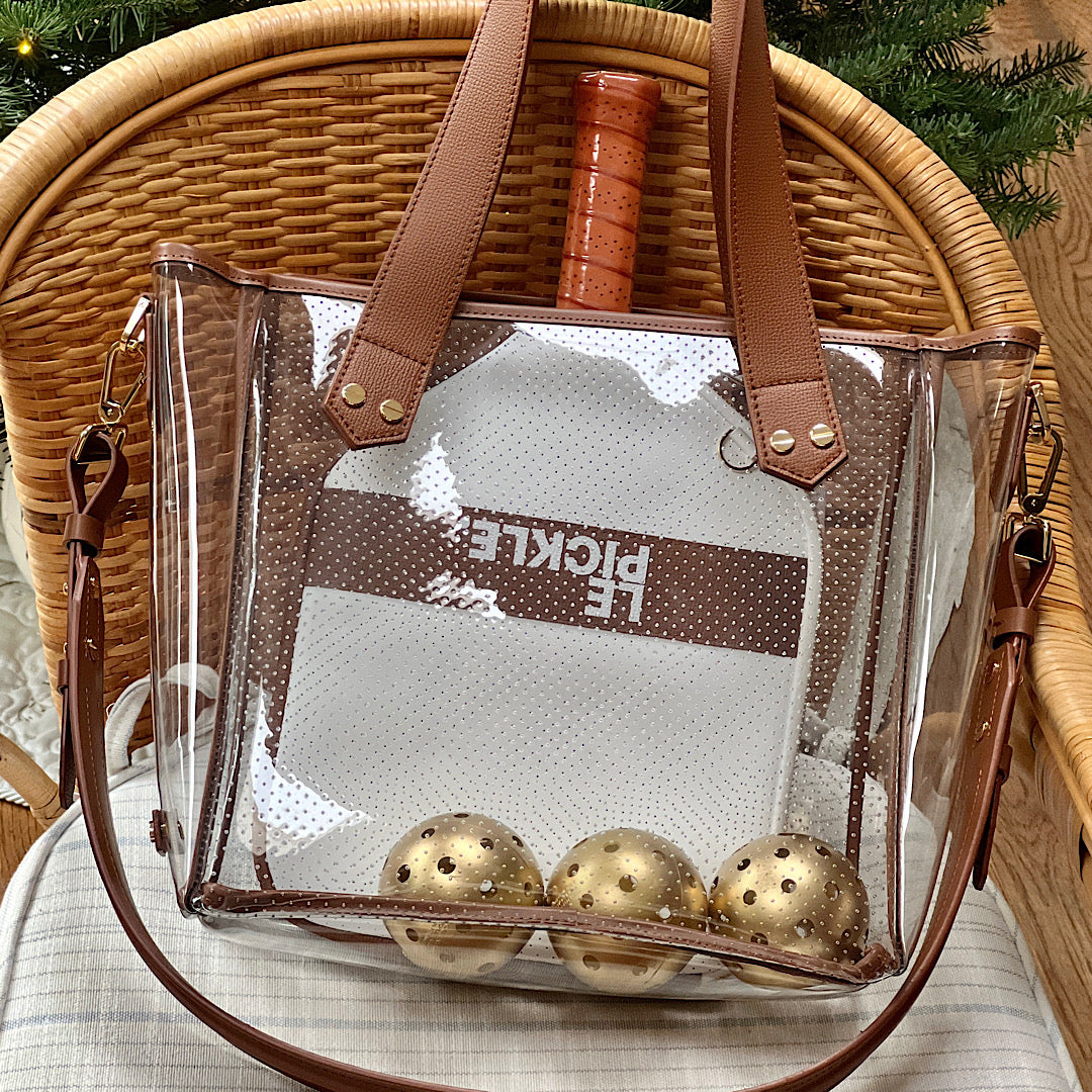 Gameday Bag - Tan Leather / Clear PVC / Gold Hardware