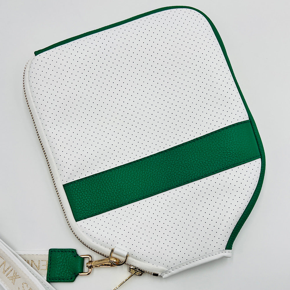 “The Addict” Leather Pickleball Bag - White w/Green