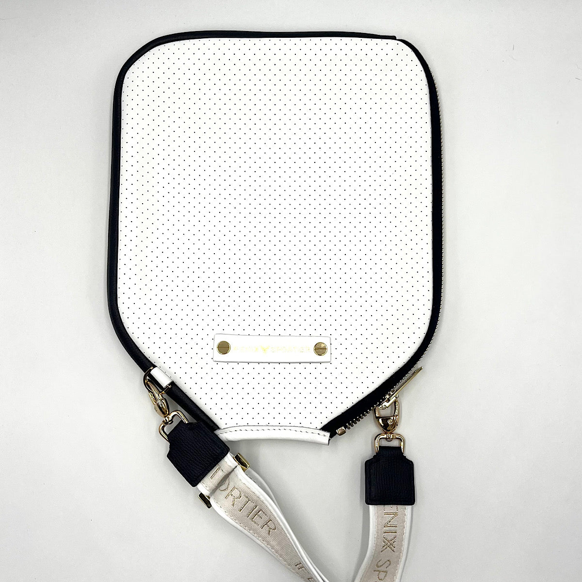 “The Addict” Leather Pickleball Bag - White w/Navy